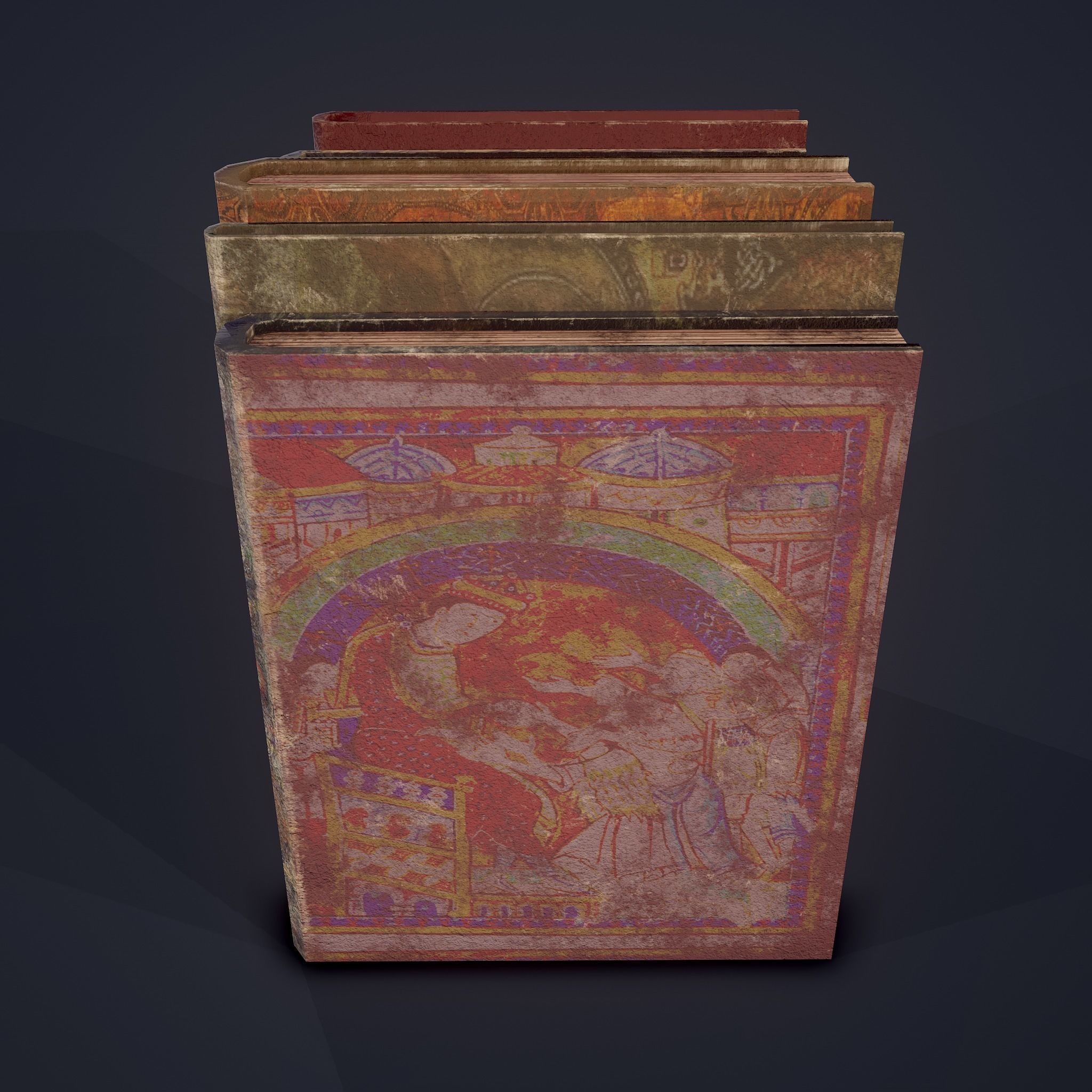 Medieval Books Row 1 Design 2 Low-poly 3D model_13