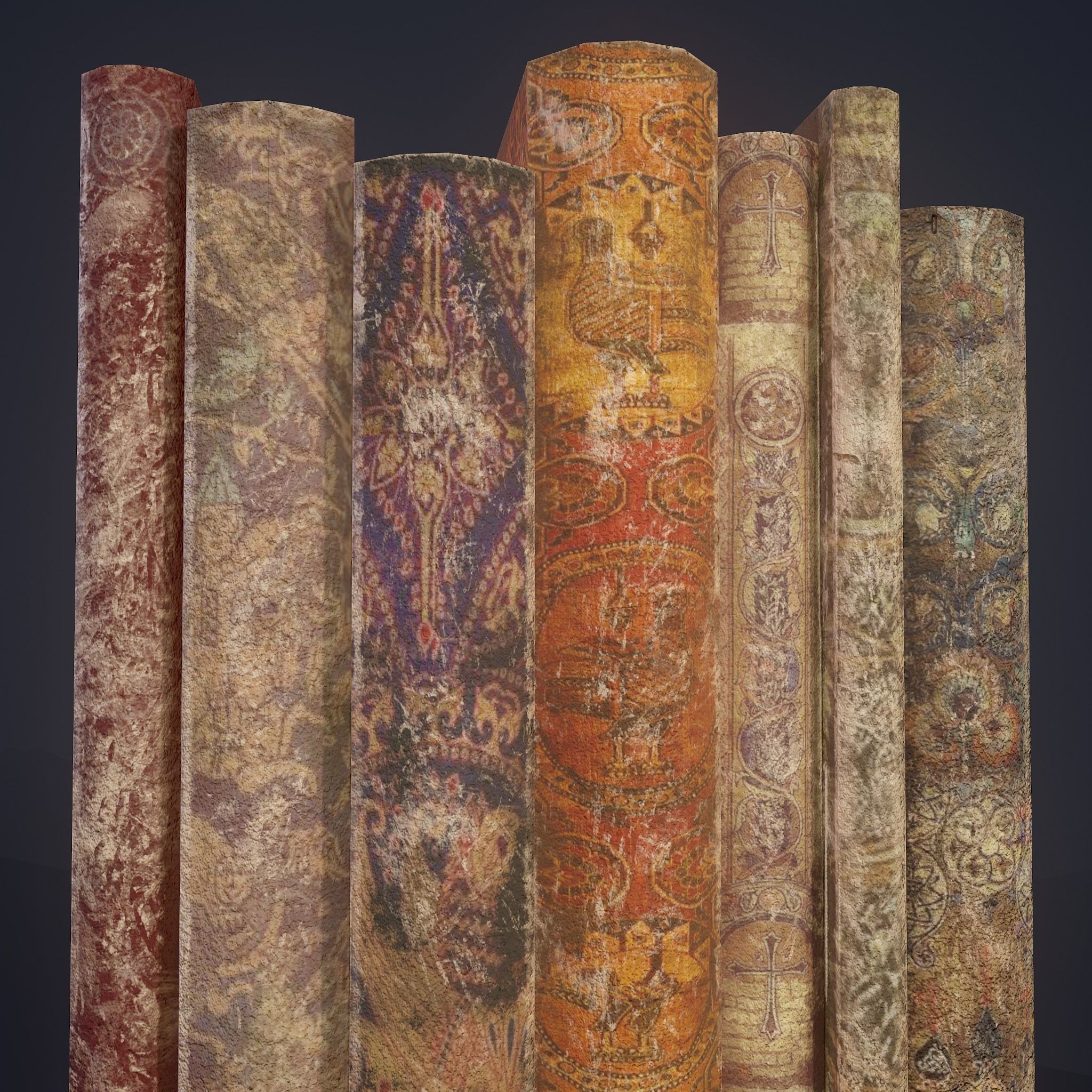Medieval Books Row 1 Design 2 Low-poly 3D model_20