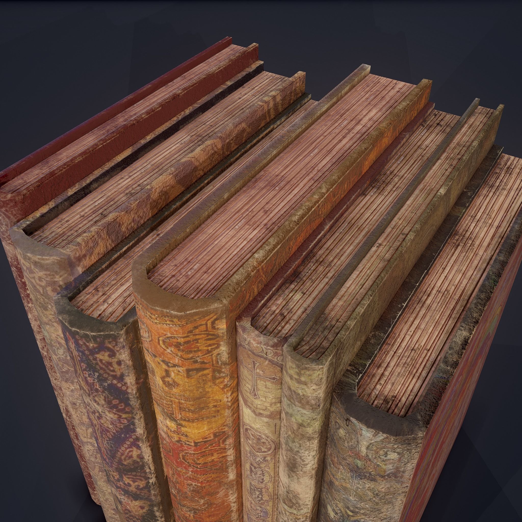 Medieval Books Row 1 Design 2 Low-poly 3D model_18