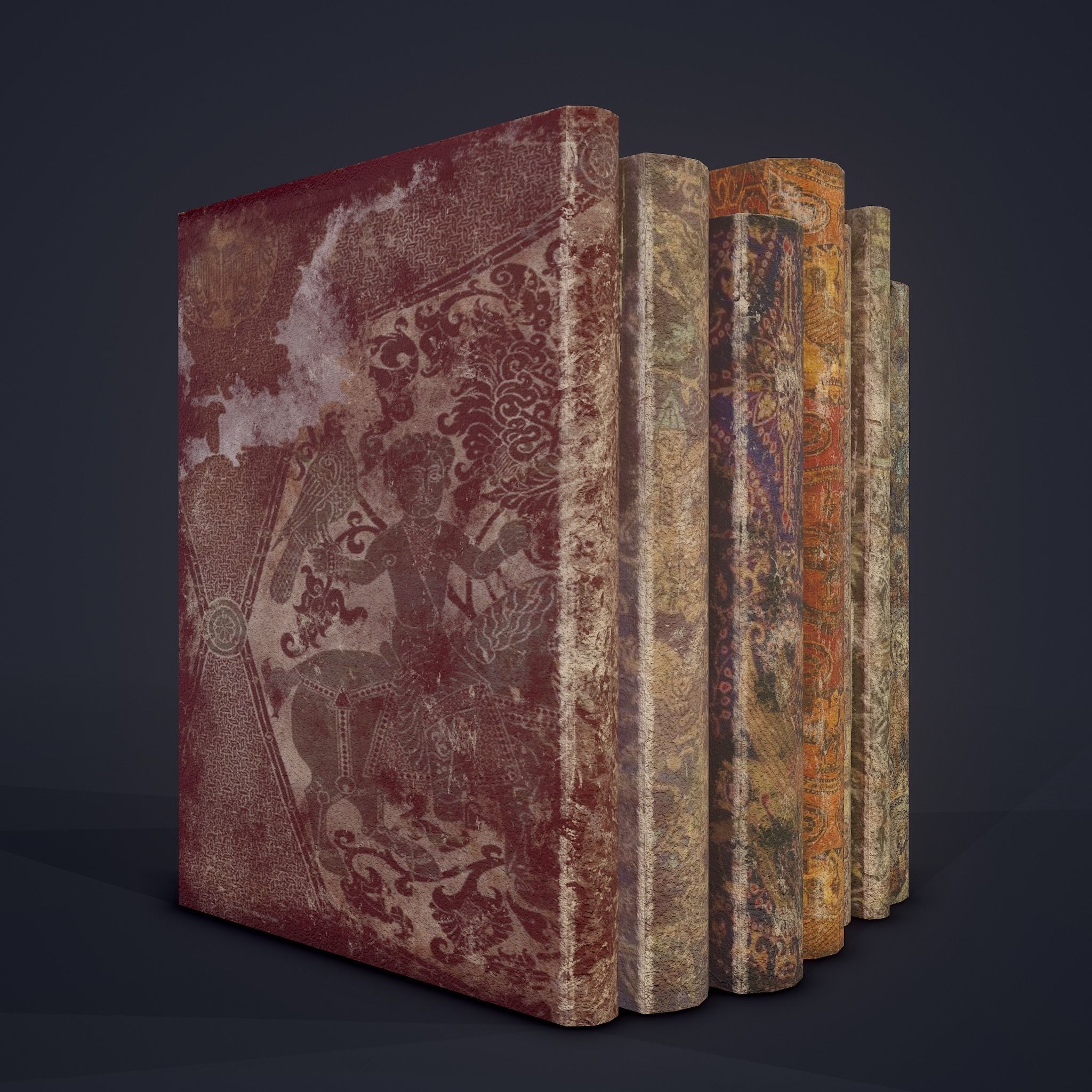Medieval Books Row 1 Design 2 Low-poly 3D model_23
