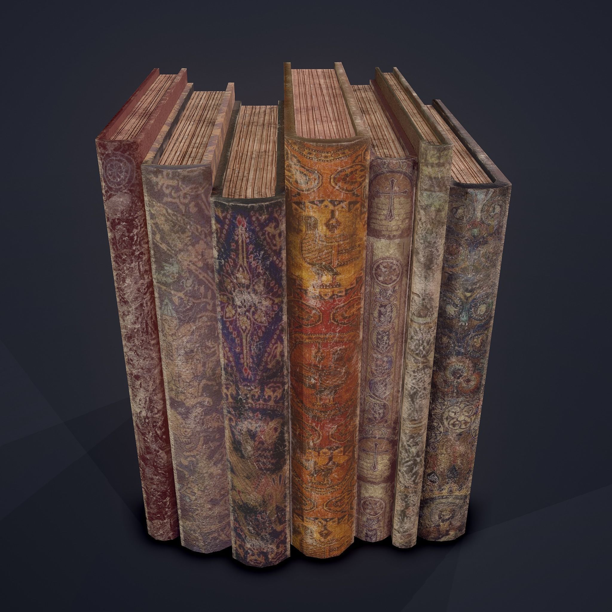 Medieval Books Row 1 Design 2 Low-poly 3D model_8
