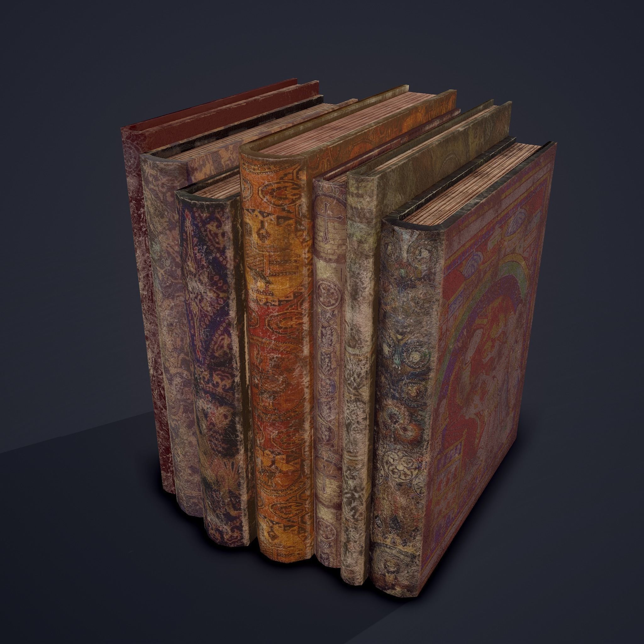 Medieval Books Row 1 Design 2 Low-poly 3D model_2