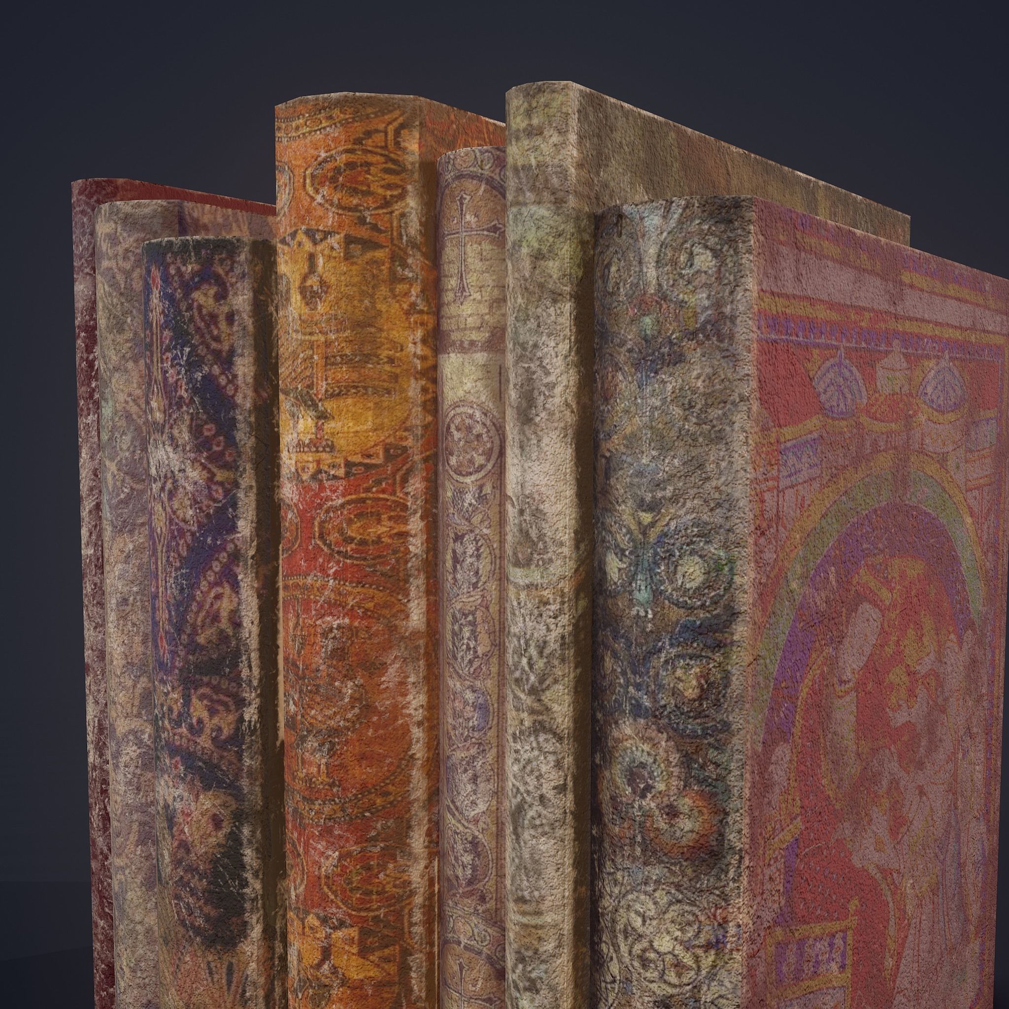 Medieval Books Row 1 Design 2 Low-poly 3D model_10