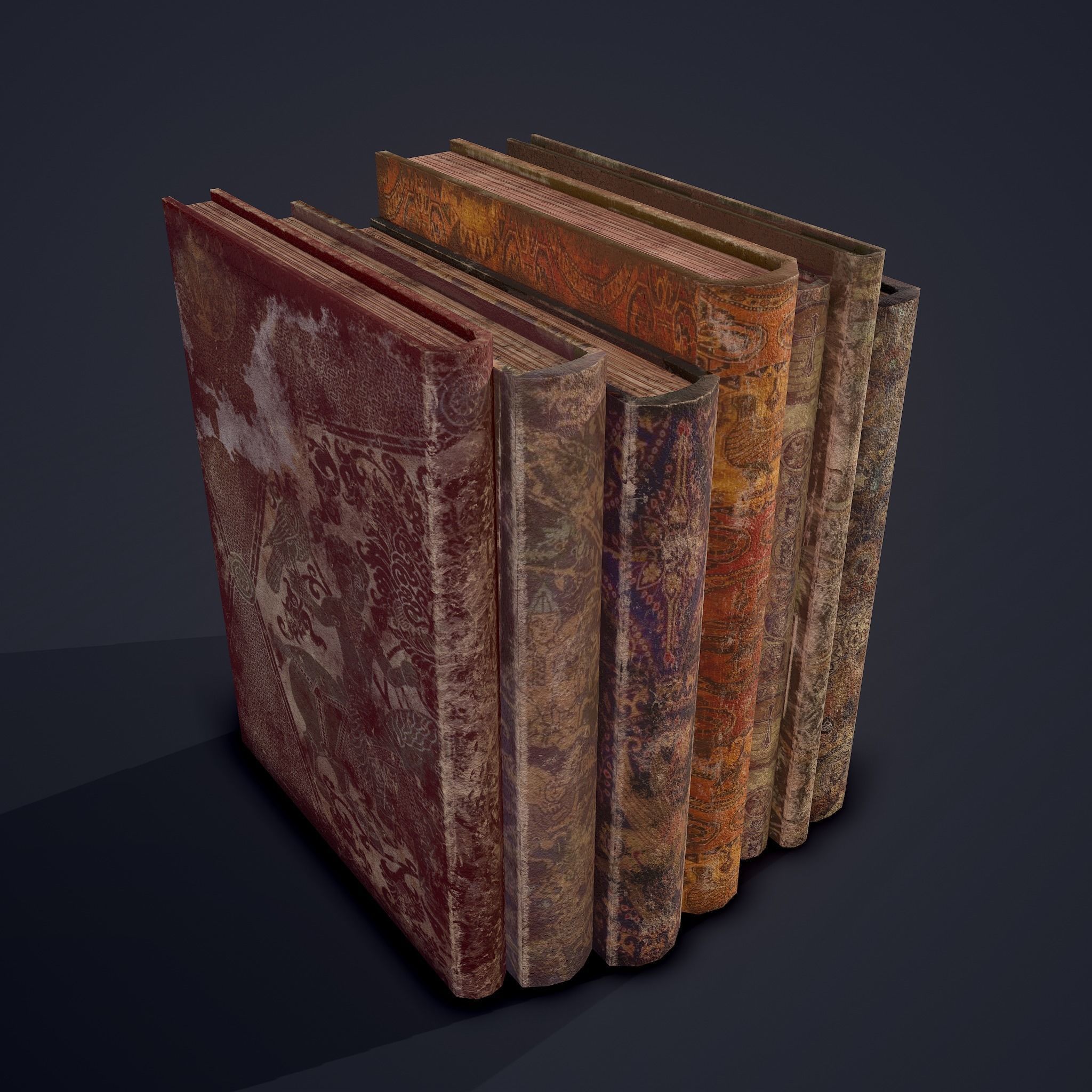 Medieval Books Row 1 Design 2 Low-poly 3D model_3