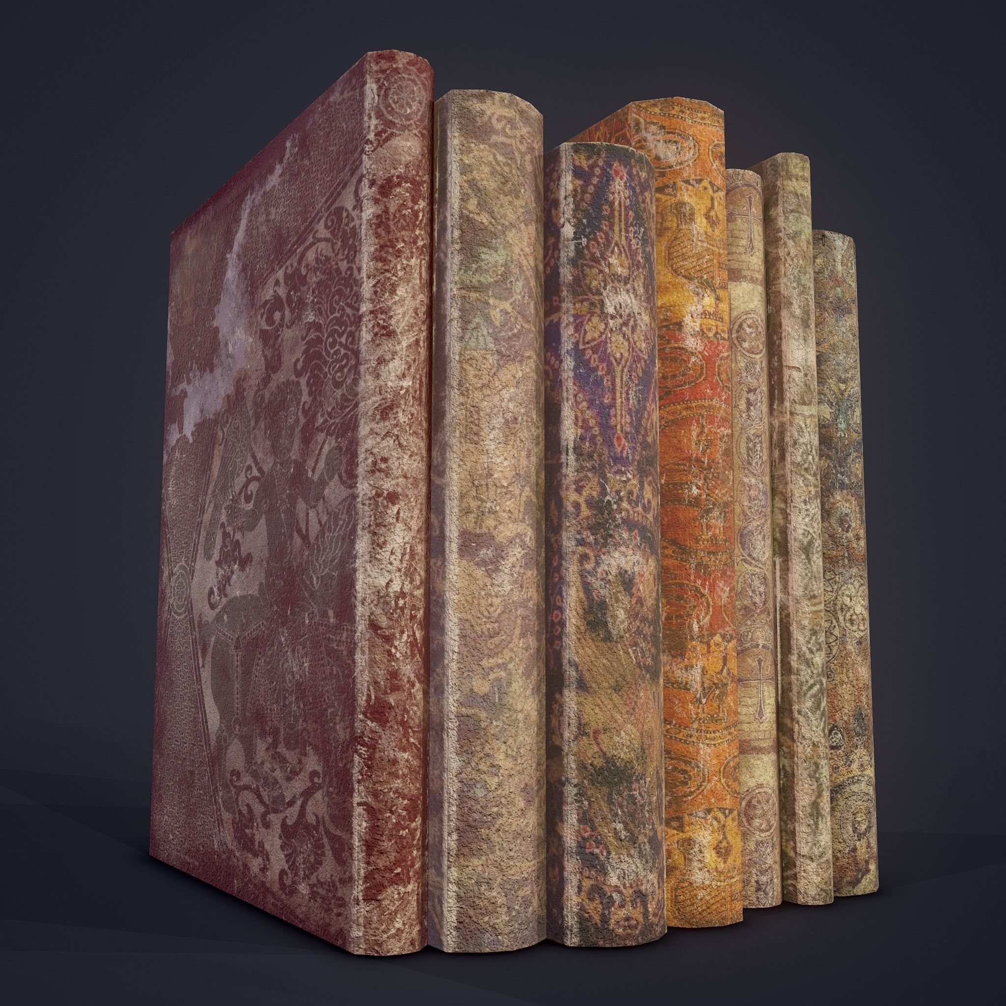 Medieval Books Row 1 Design 2 Low-poly 3D model_17
