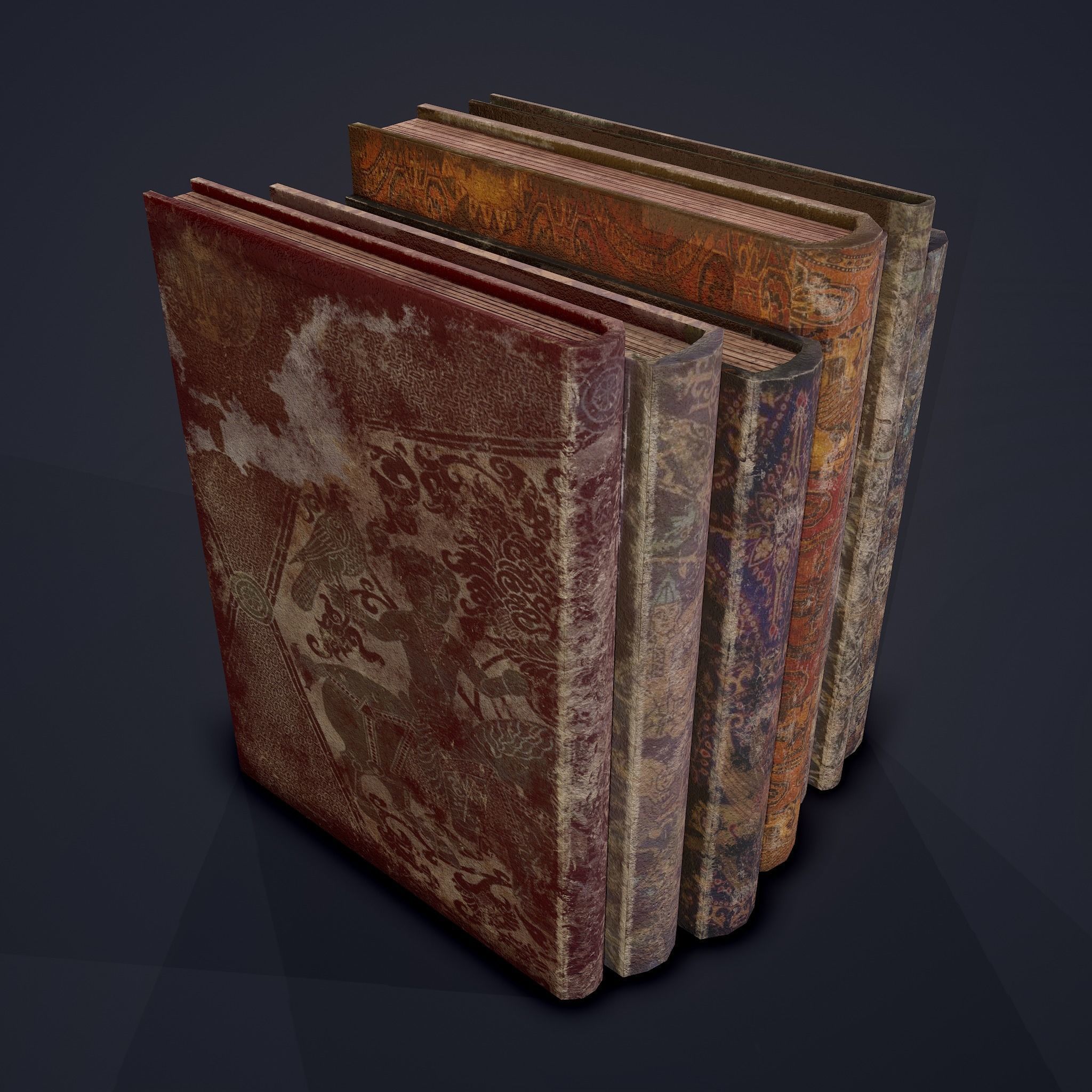 Medieval Books Row 1 Design 2 Low-poly 3D model_6