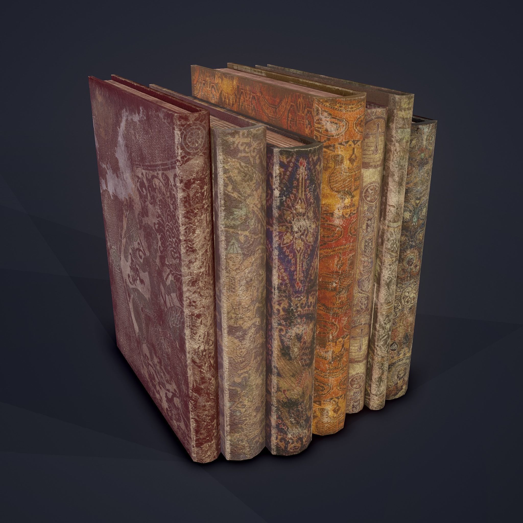 Medieval Books Row 1 Design 2 Low-poly 3D model_25