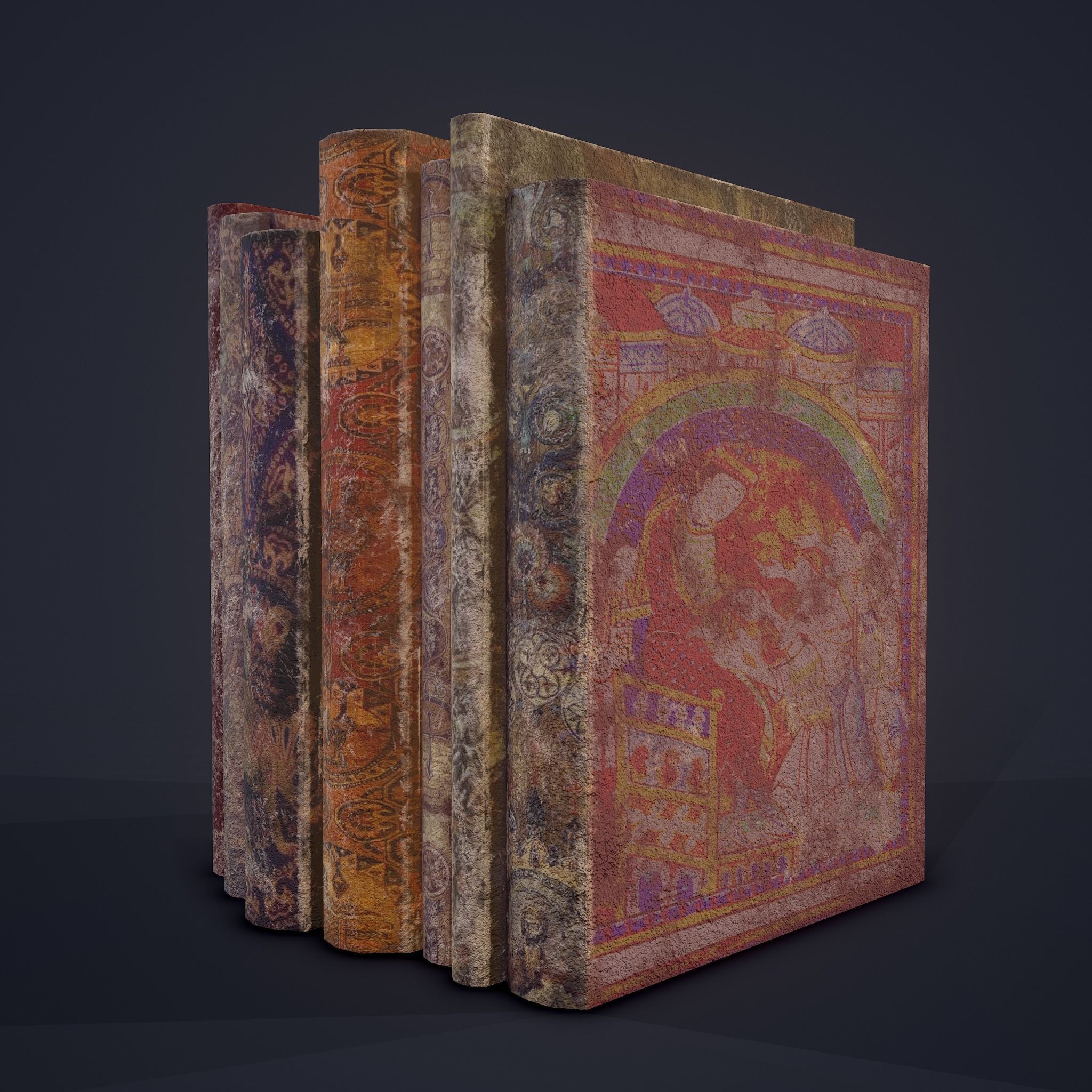 Medieval Books Row 1 Design 2 Low-poly 3D model_12