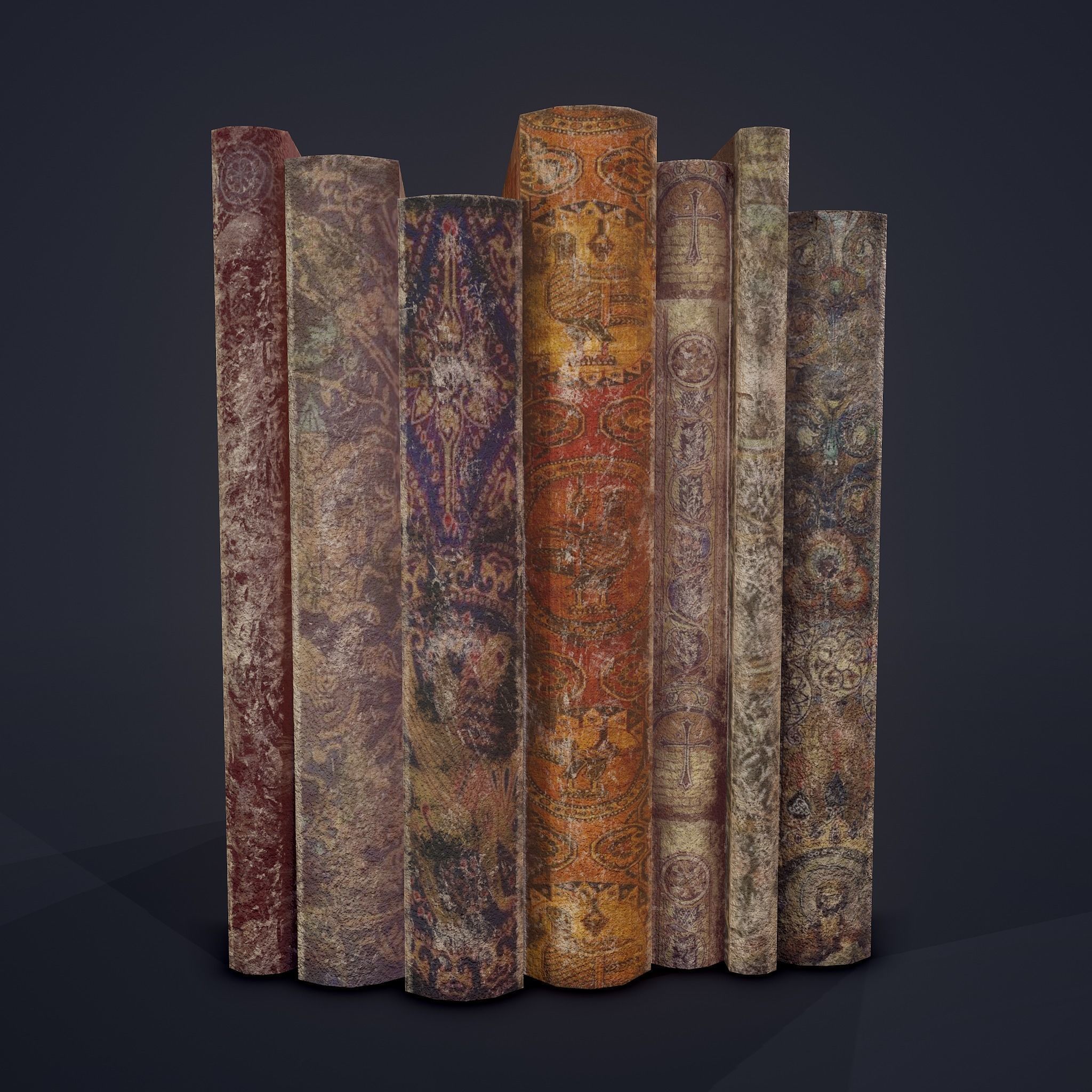 Medieval Books Row 1 Design 2 Low-poly 3D model_7