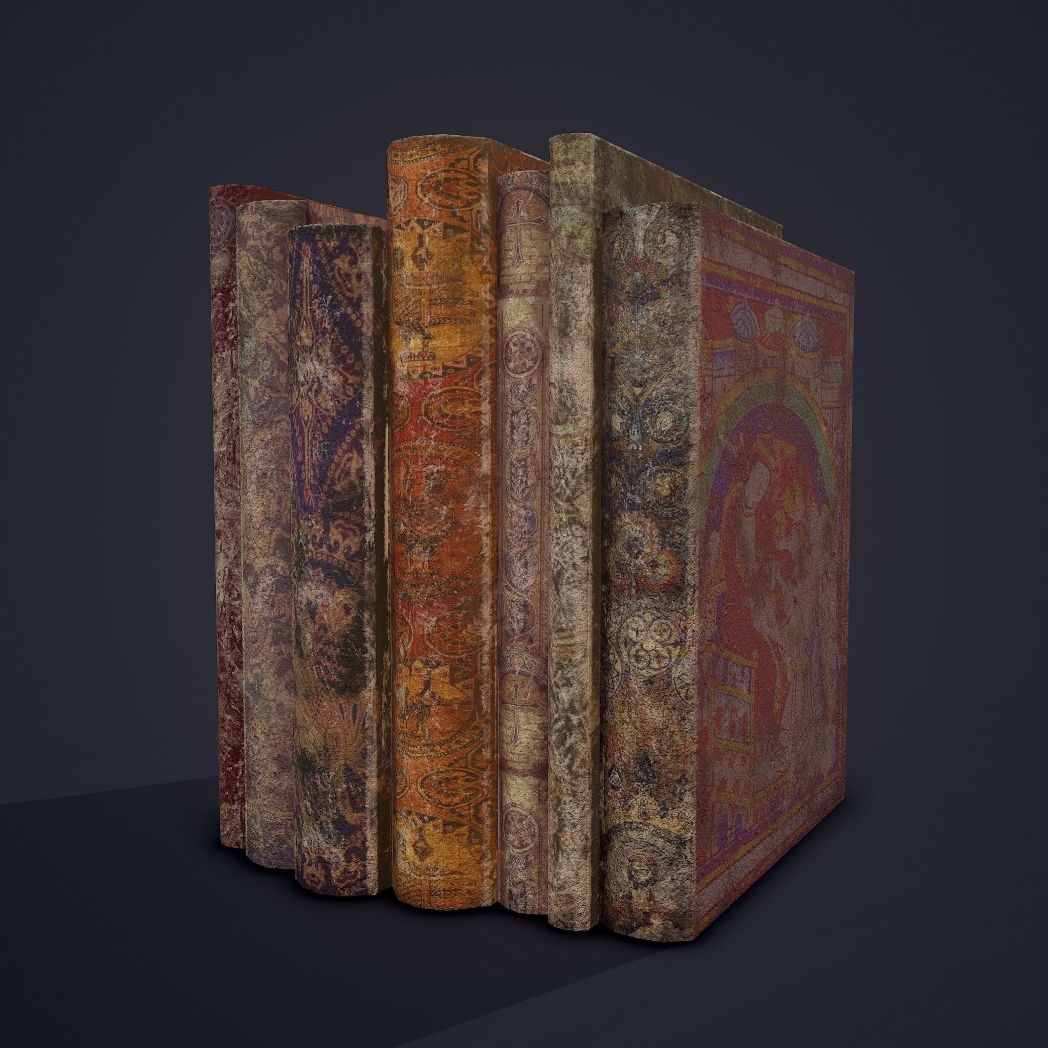 Medieval Books Row 1 Design 2 Low-poly 3D model_4