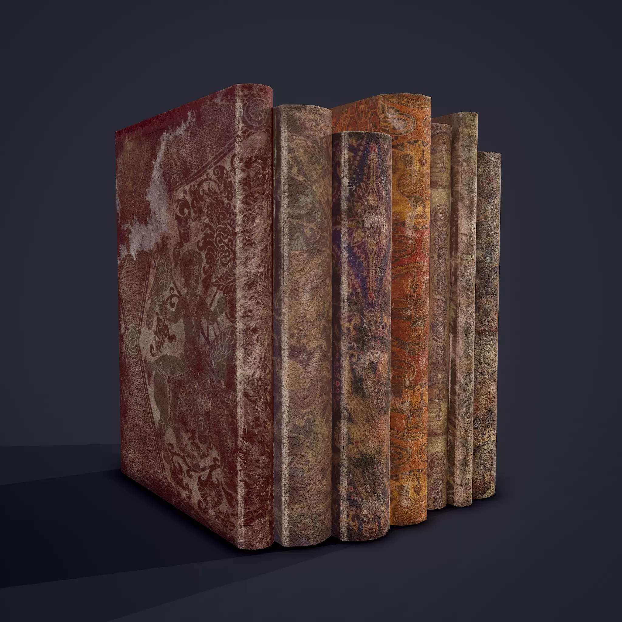 Medieval Books Row 1 Design 2 Low-poly 3D model_0