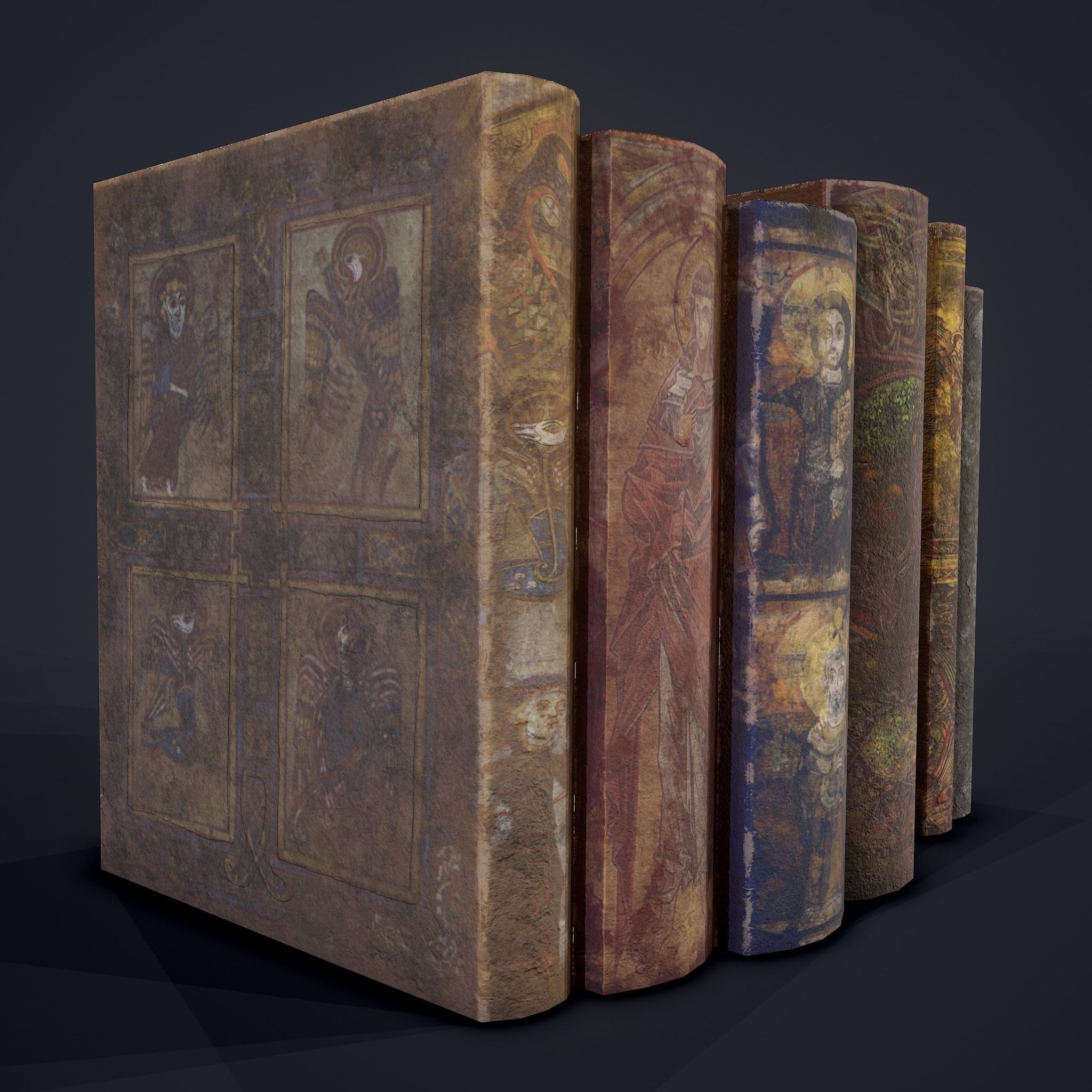 Medieval Books Row 2 Design 1  Low-poly 3D model_13