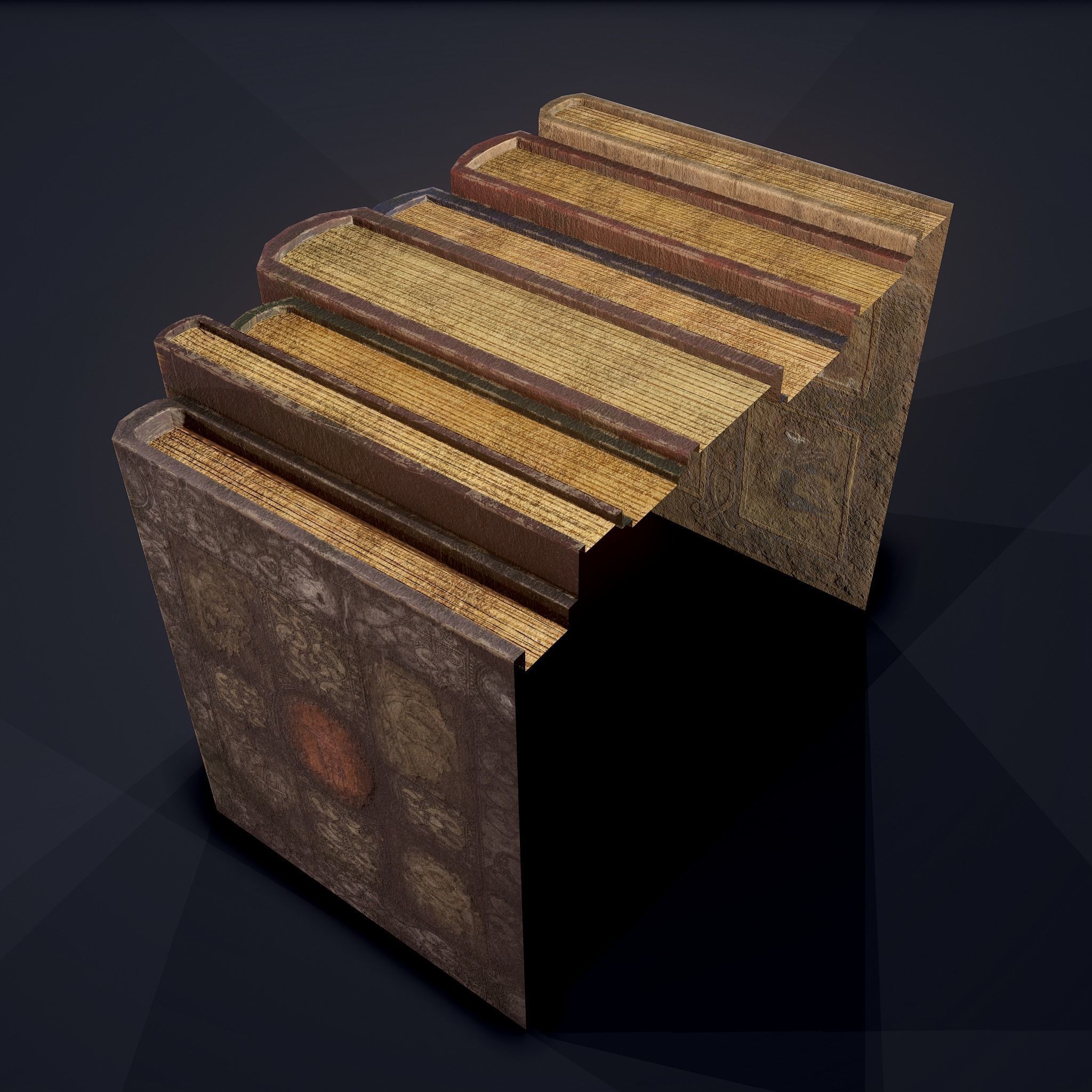 Medieval Books Row 2 Design 1  Low-poly 3D model_19