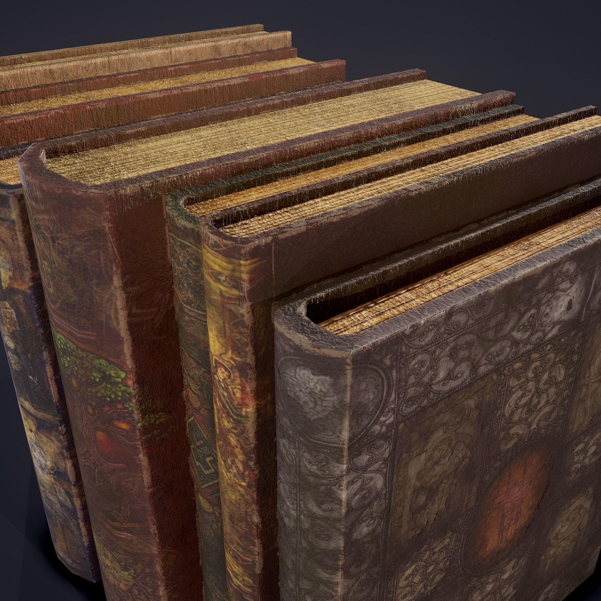Medieval Books Row 2 Design 1  Low-poly 3D model_24