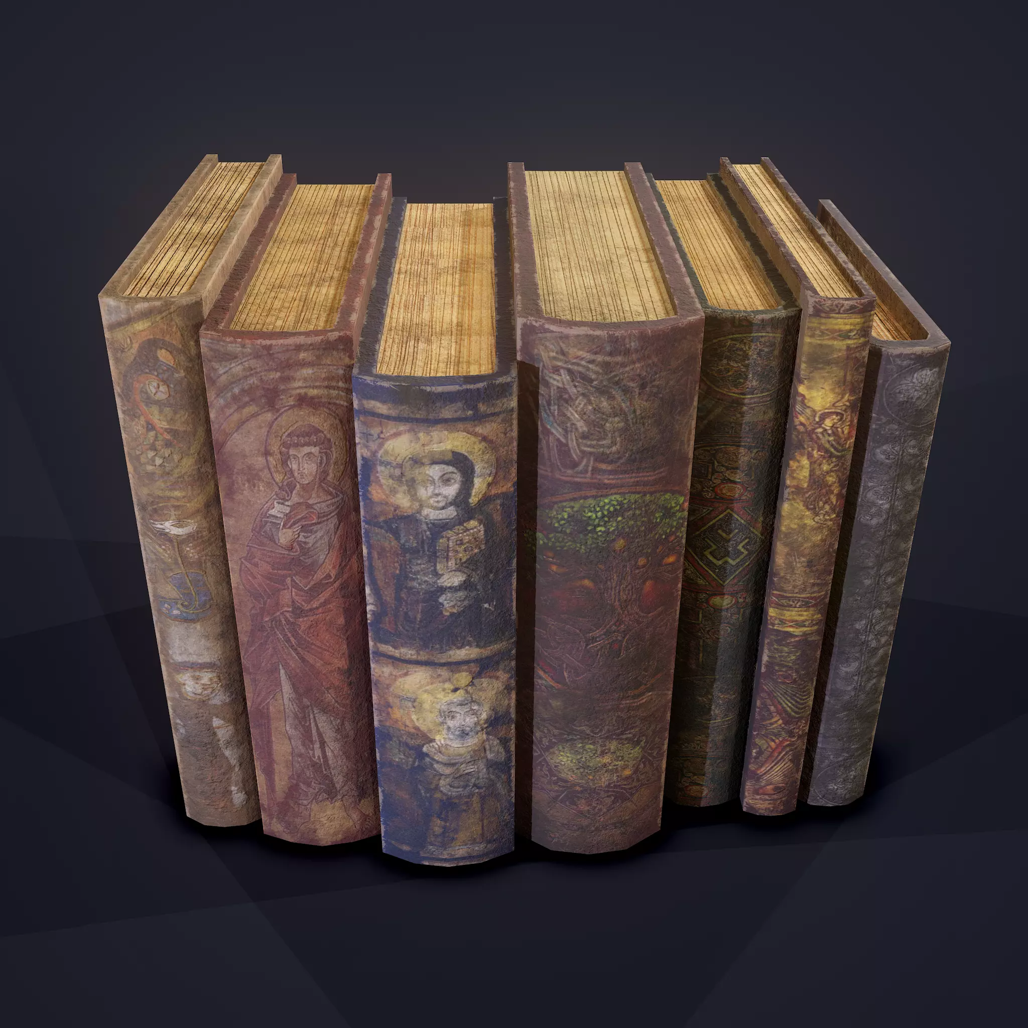 Medieval Books Row 2 Design 1  Low-poly 3D model_0