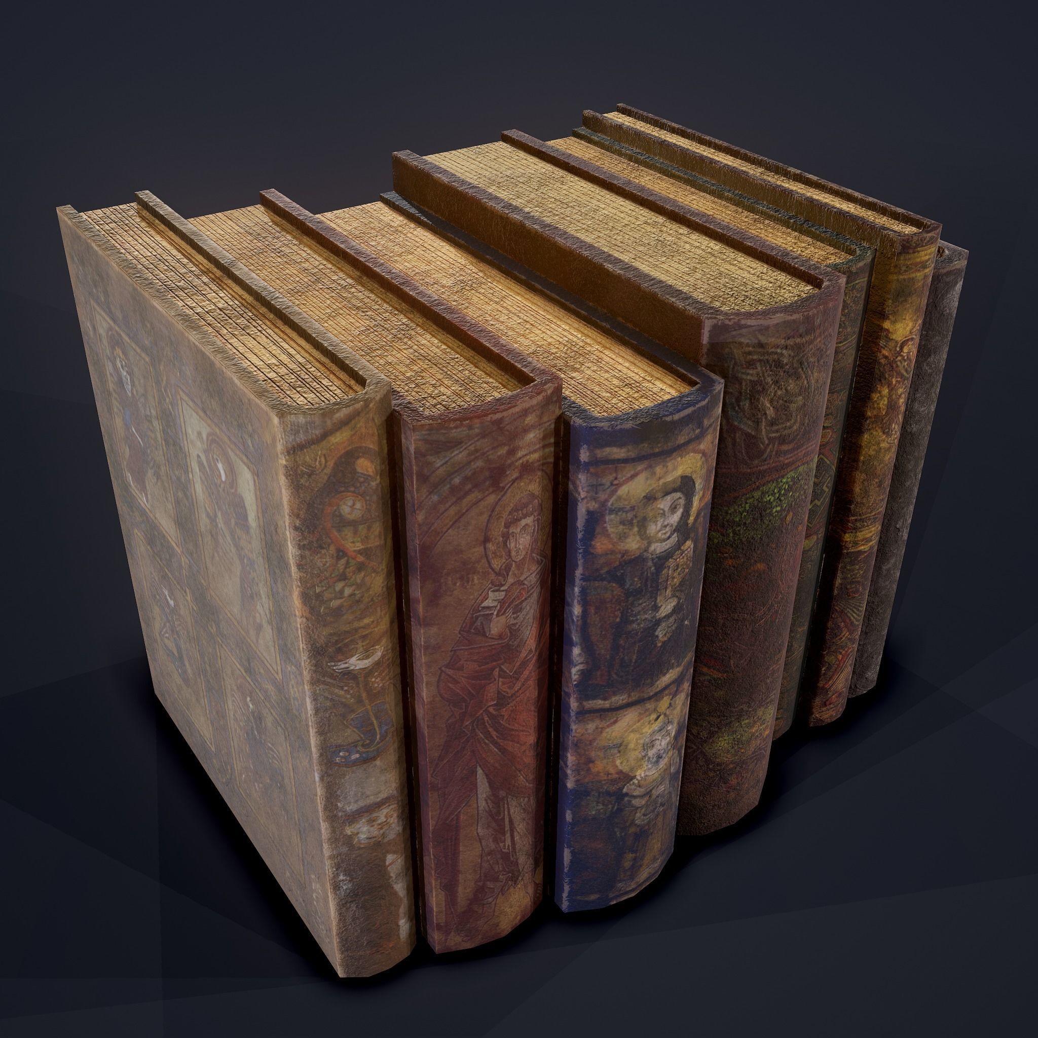Medieval Books Row 2 Design 1  Low-poly 3D model_25