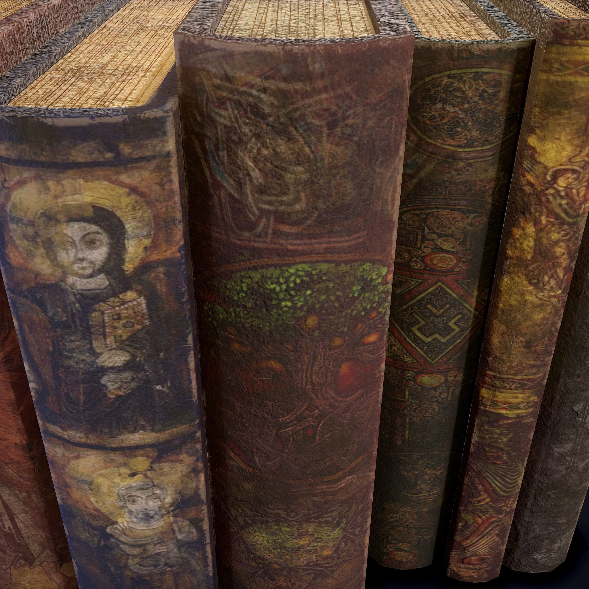 Medieval Books Row 2 Design 1  Low-poly 3D model_21