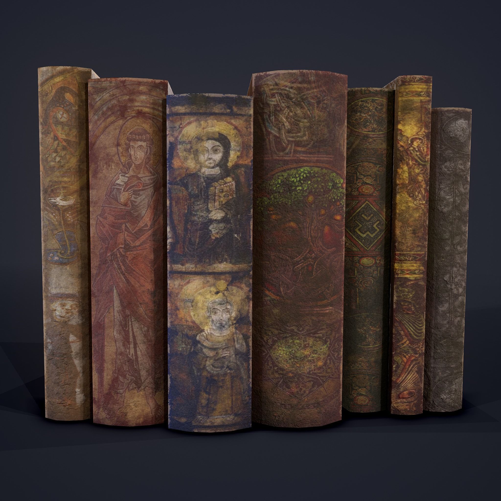 Medieval Books Row 2 Design 1  Low-poly 3D model_17