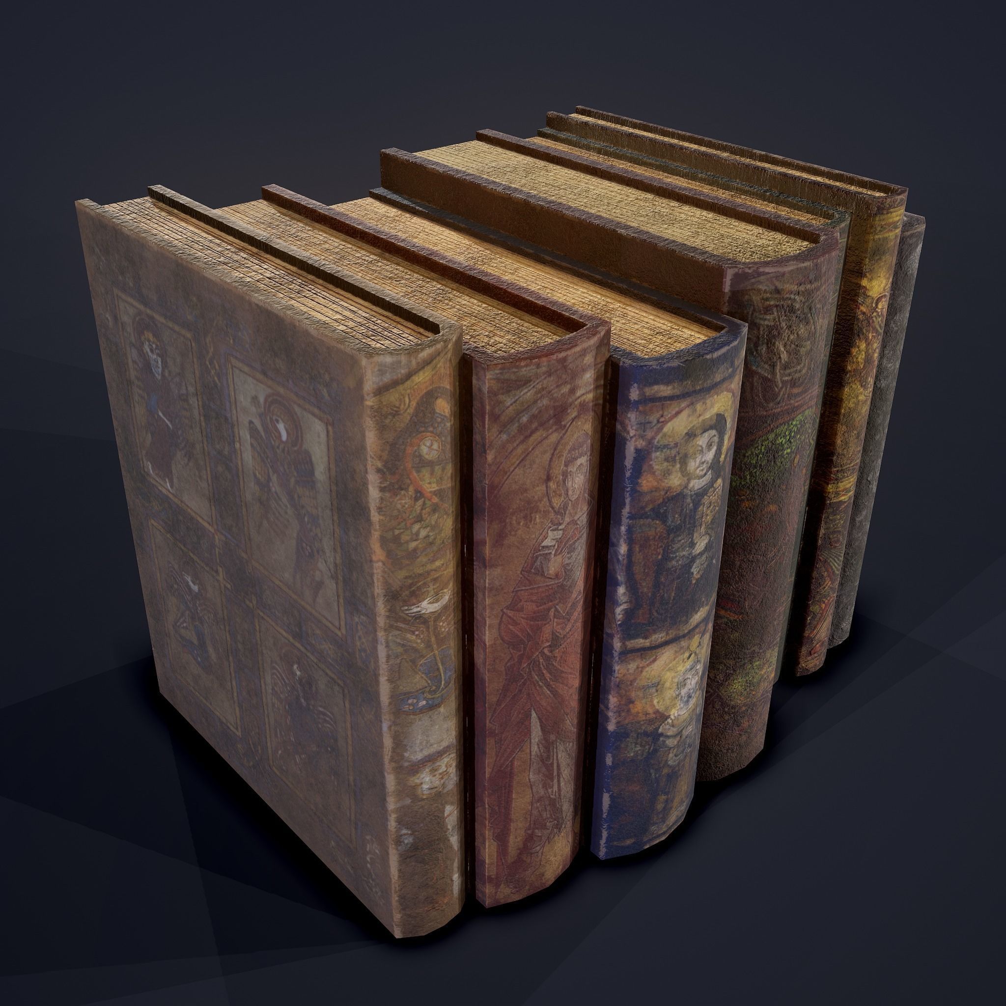 Medieval Books Row 2 Design 1  Low-poly 3D model_14