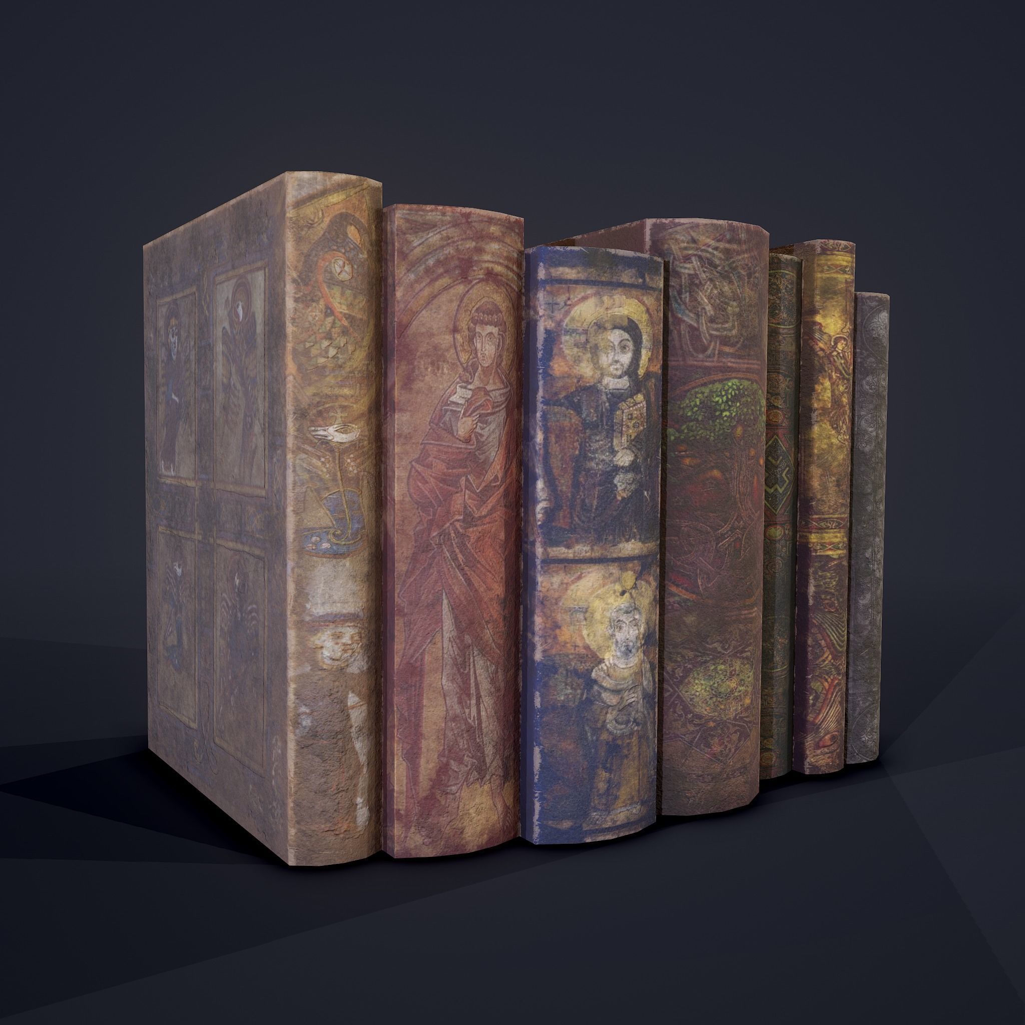 Medieval Books Row 2 Design 1  Low-poly 3D model_4