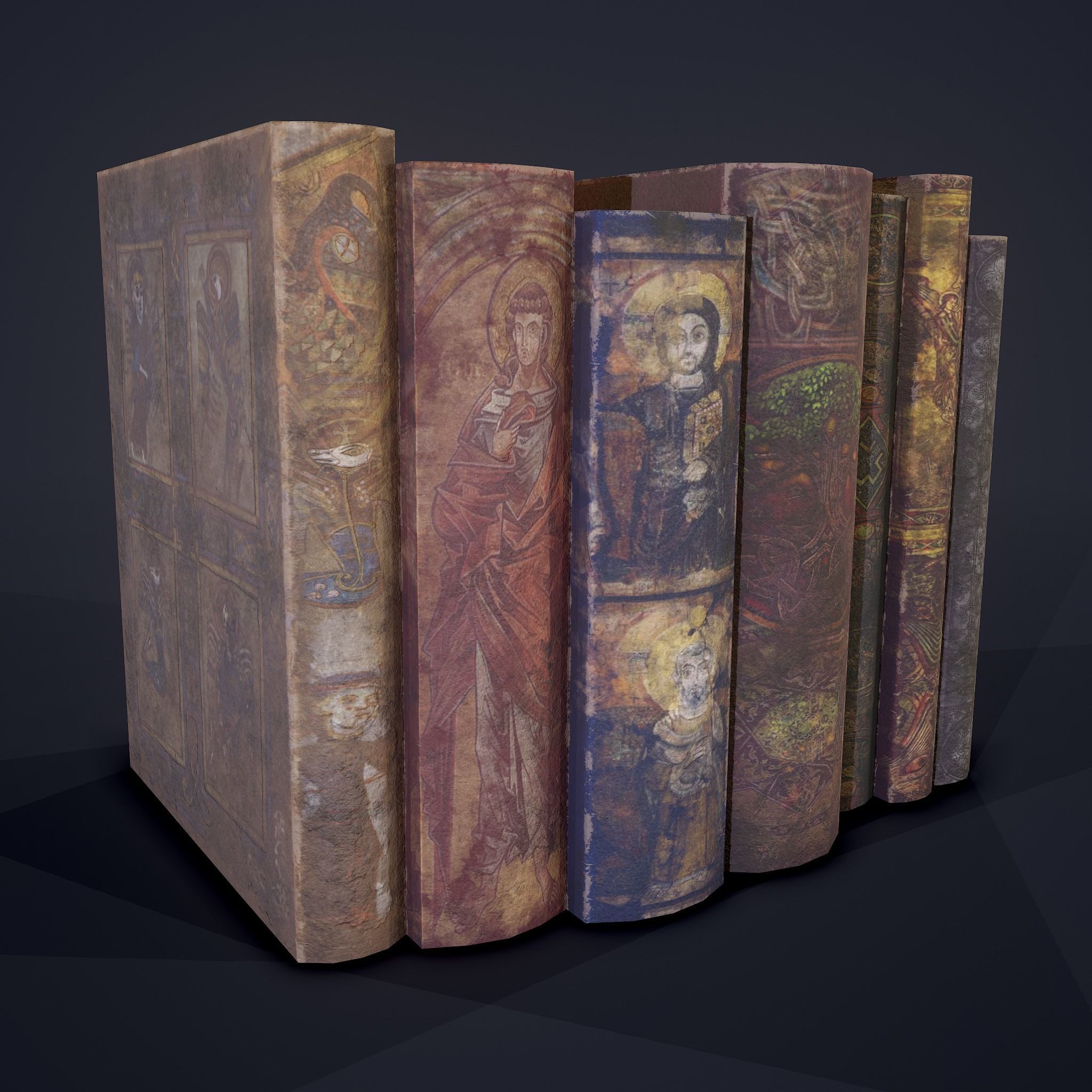Medieval Books Row 2 Design 1  Low-poly 3D model_8