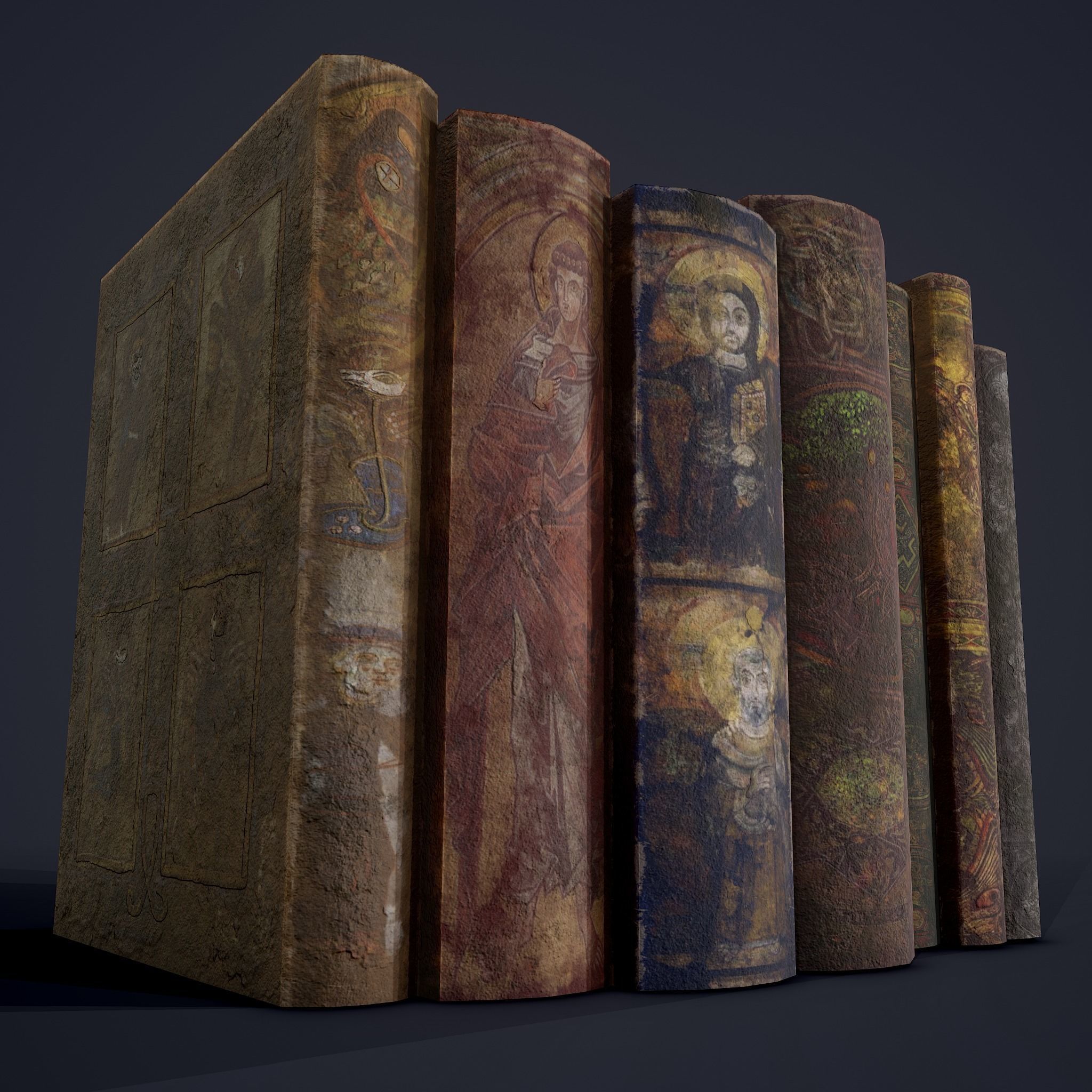 Medieval Books Row 2 Design 1  Low-poly 3D model_2