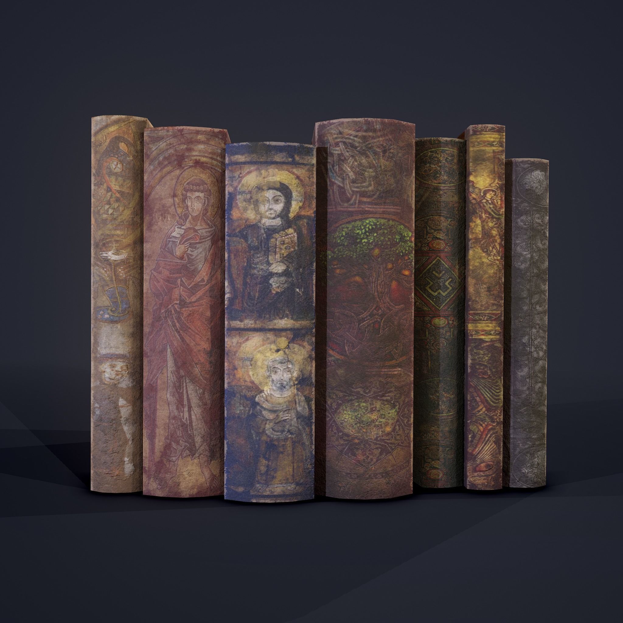 Medieval Books Row 2 Design 1  Low-poly 3D model_3