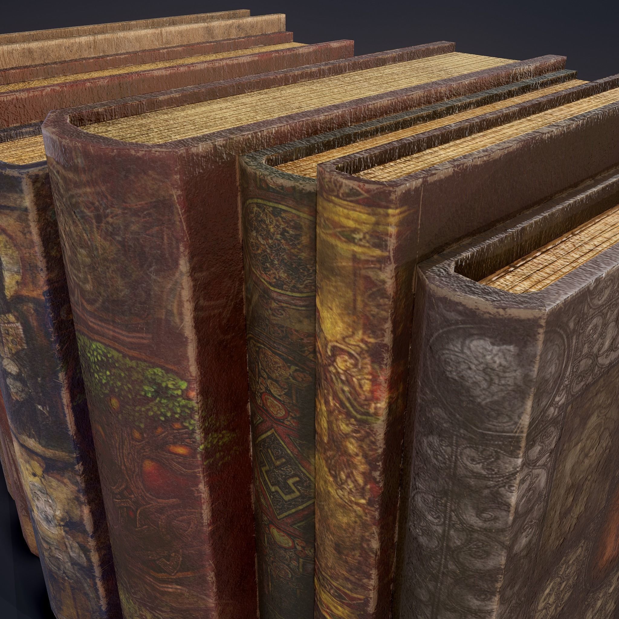 Medieval Books Row 2 Design 1  Low-poly 3D model_22