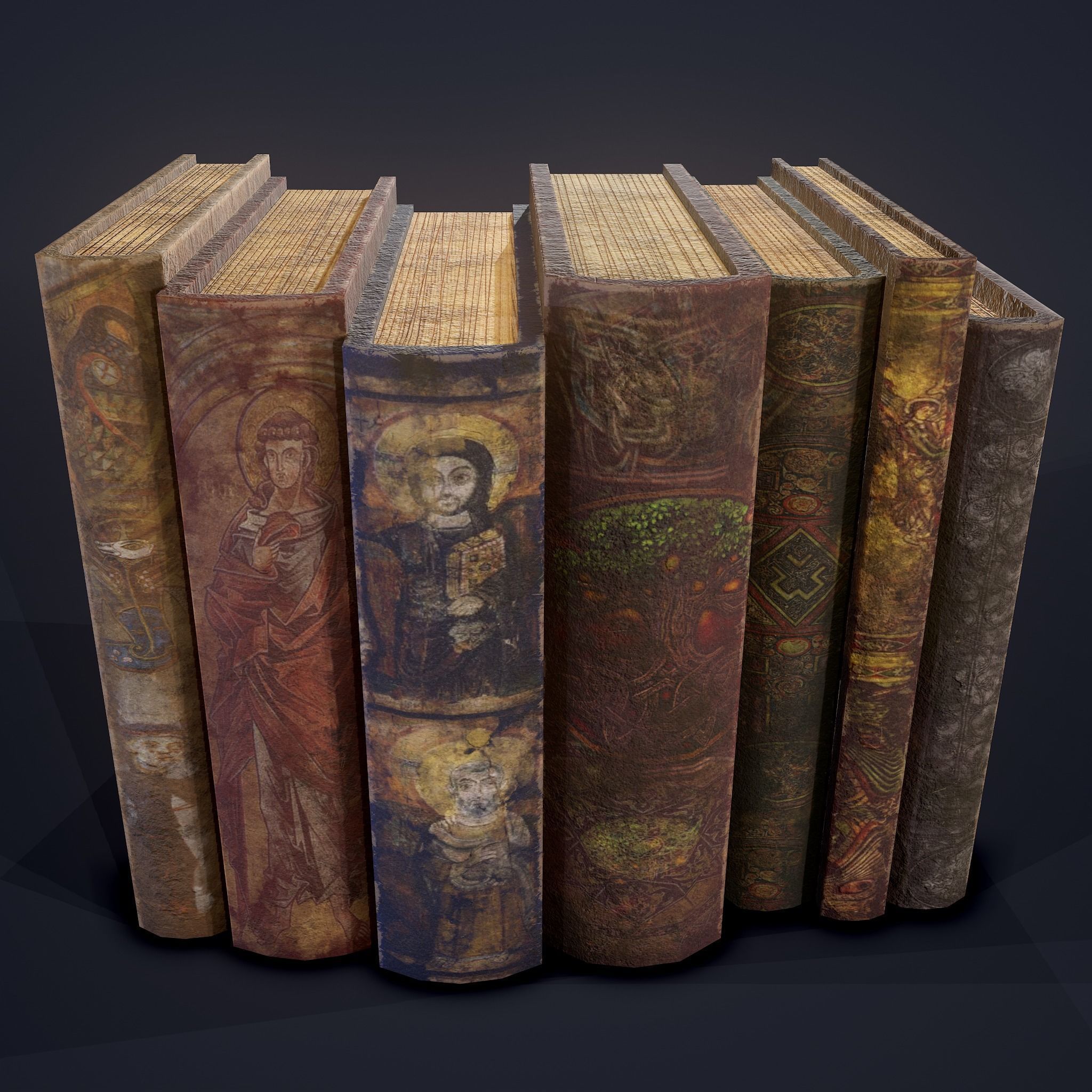 Medieval Books Row 2 Design 1  Low-poly 3D model_18