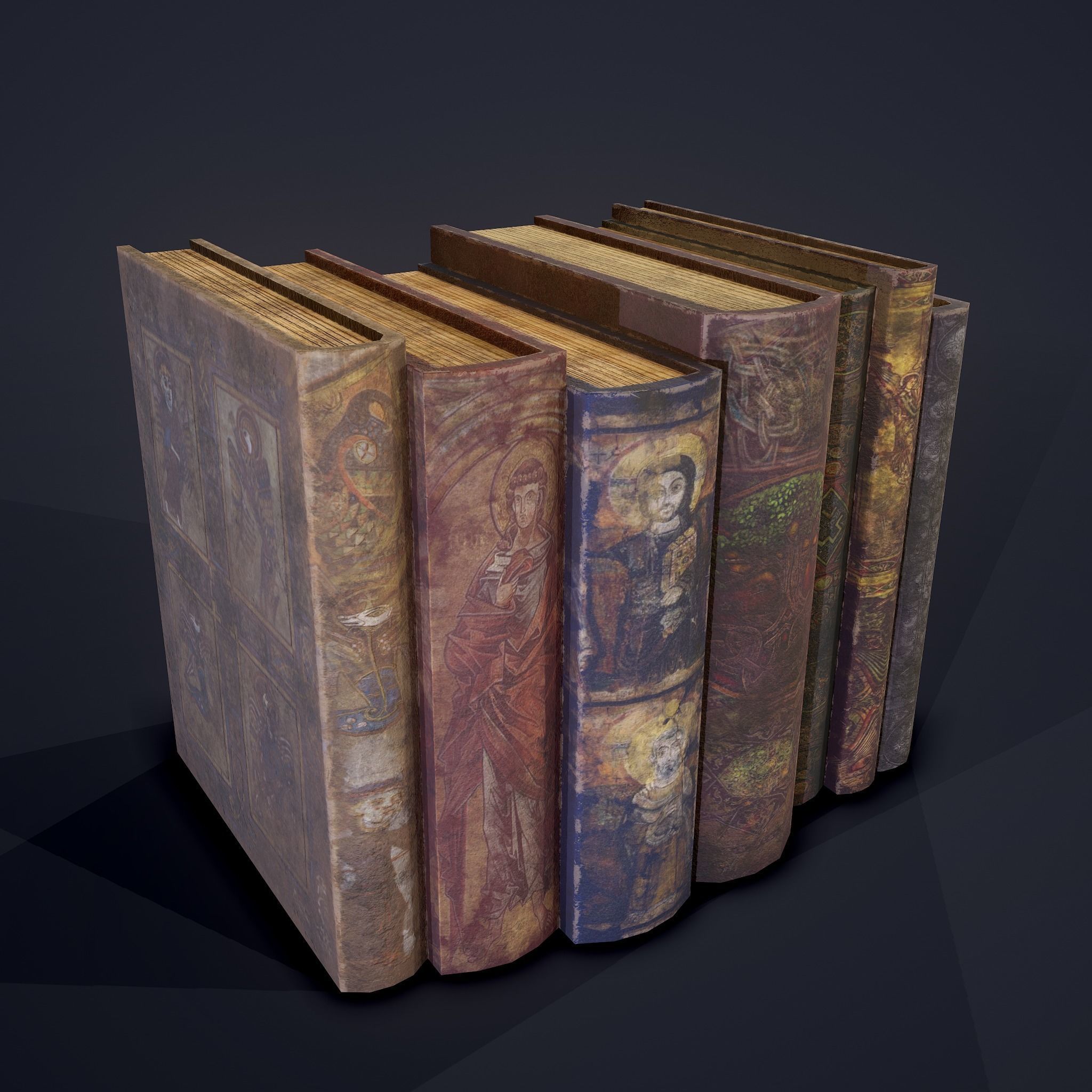 Medieval Books Row 2 Design 1  Low-poly 3D model_5