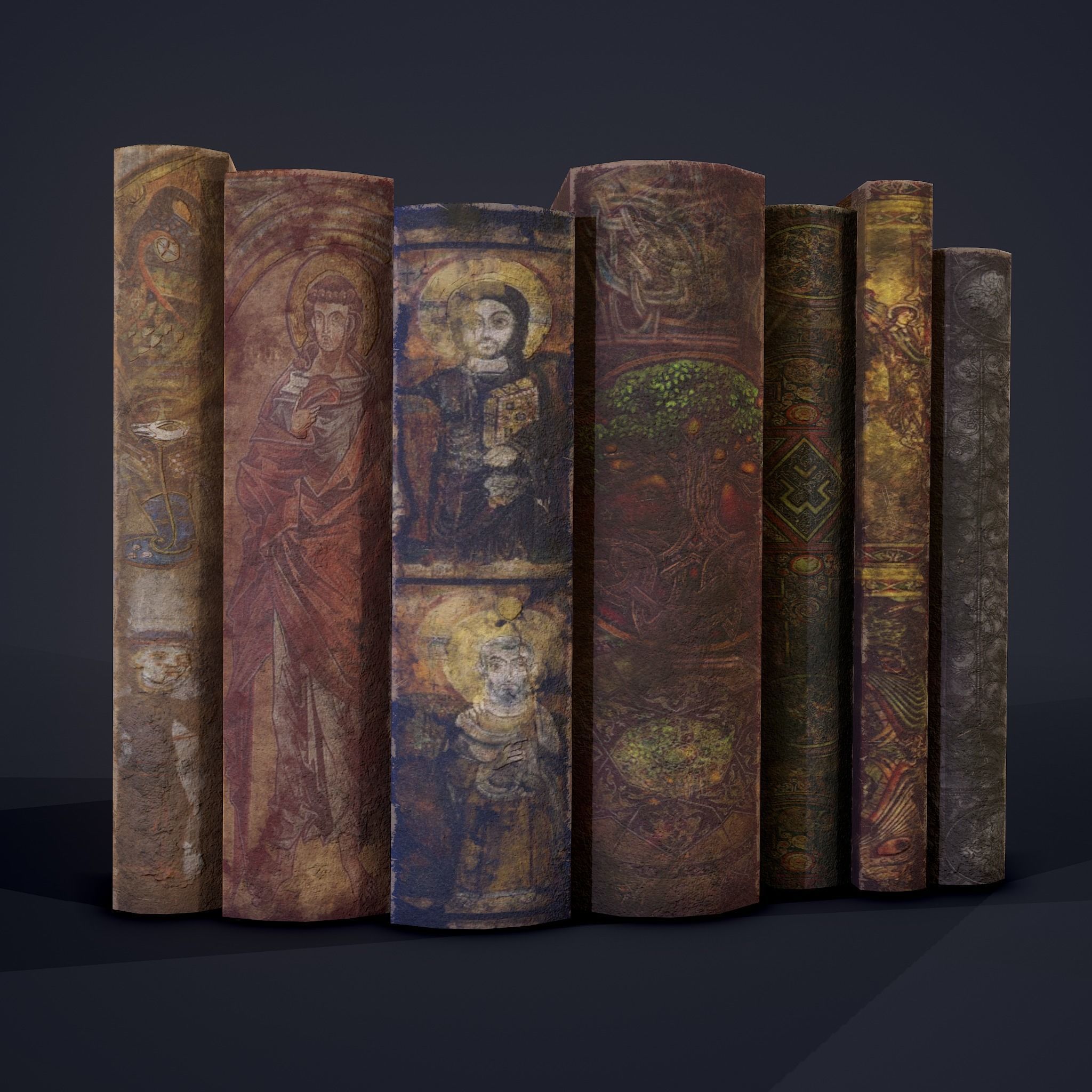 Medieval Books Row 2 Design 1  Low-poly 3D model_7