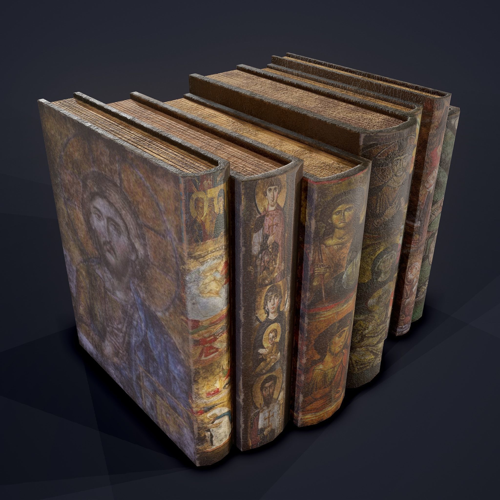 Medieval Books Row 2 Design 2  Low-poly 3D model_14