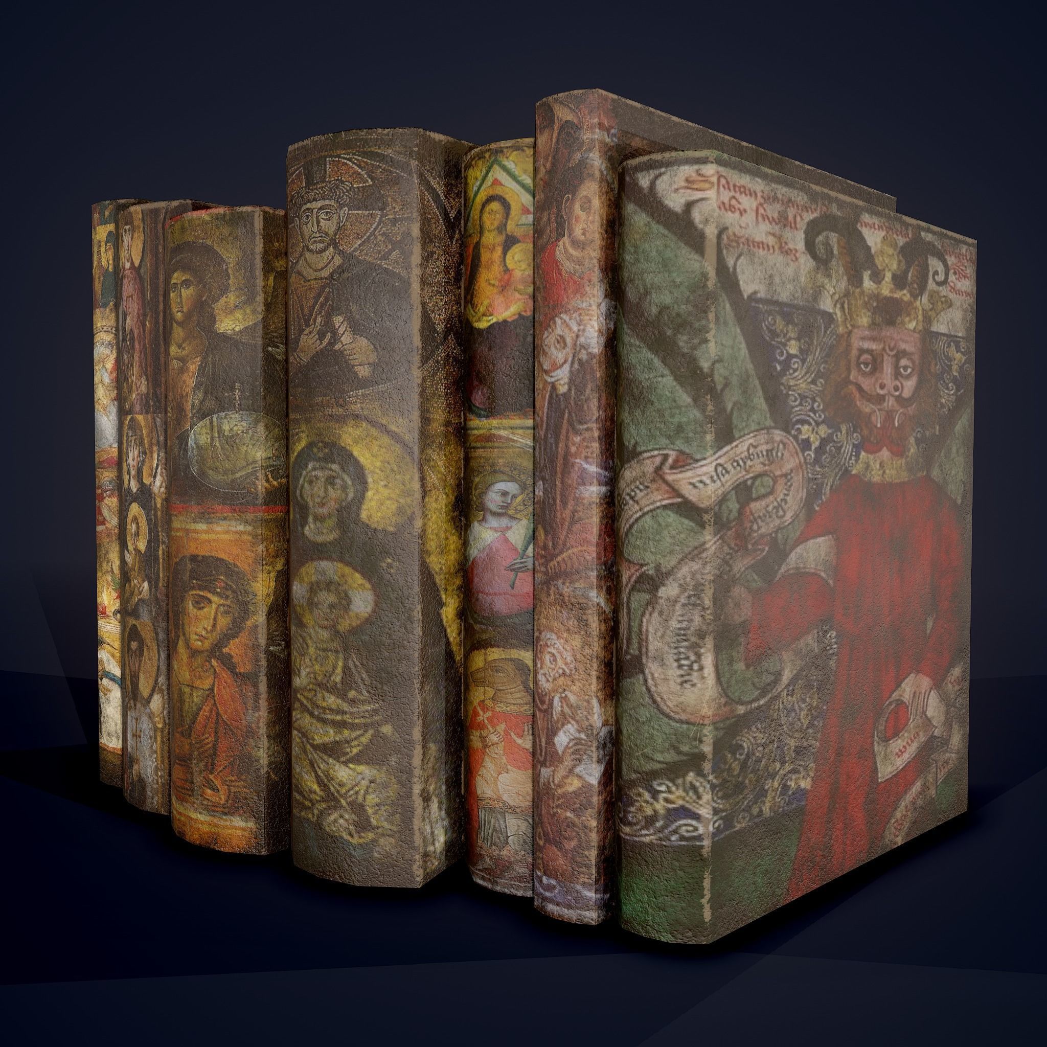 Medieval Books Row 2 Design 2  Low-poly 3D model_7