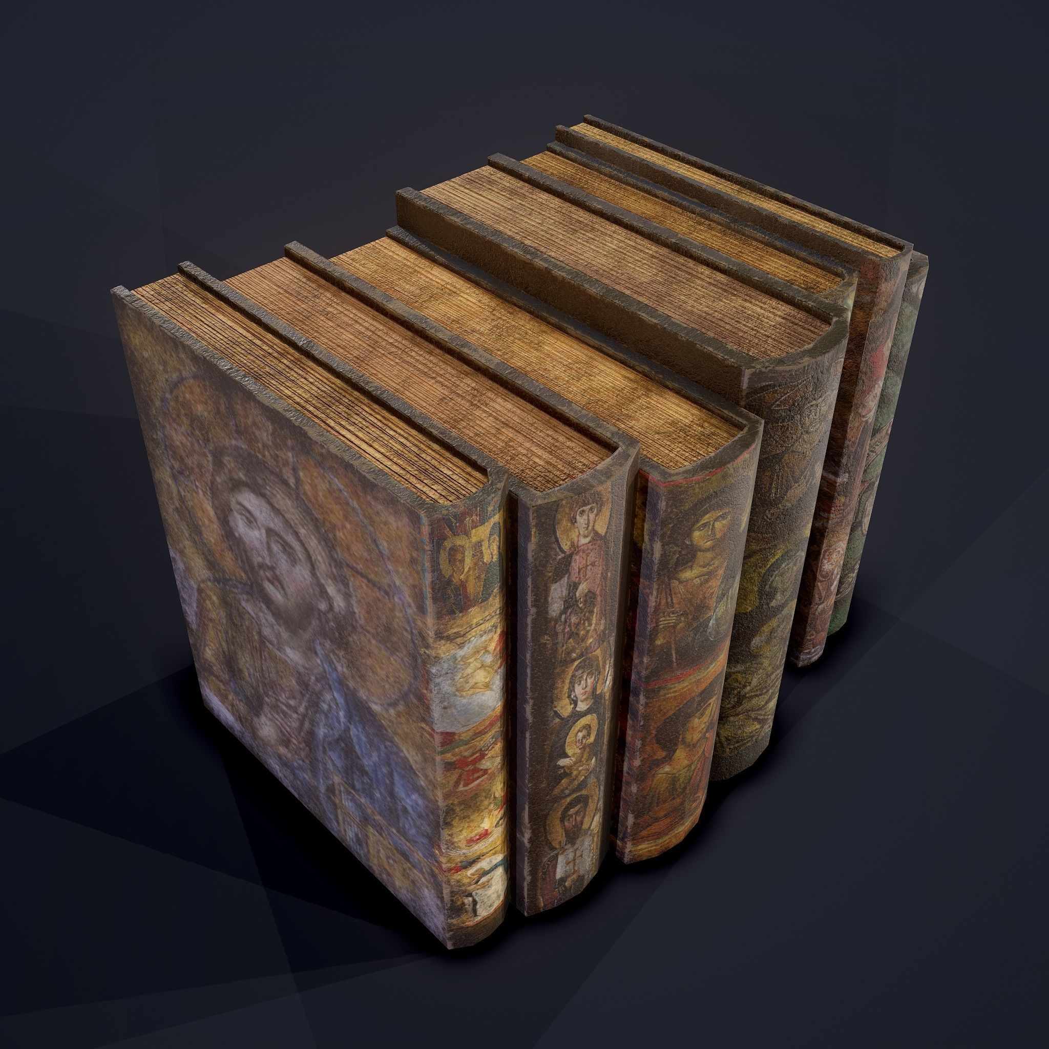 Medieval Books Row 2 Design 2  Low-poly 3D model_4