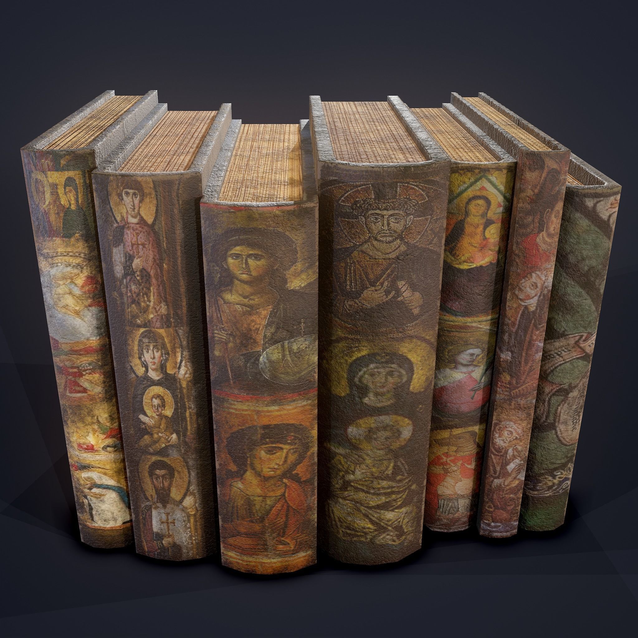 Medieval Books Row 2 Design 2  Low-poly 3D model_18