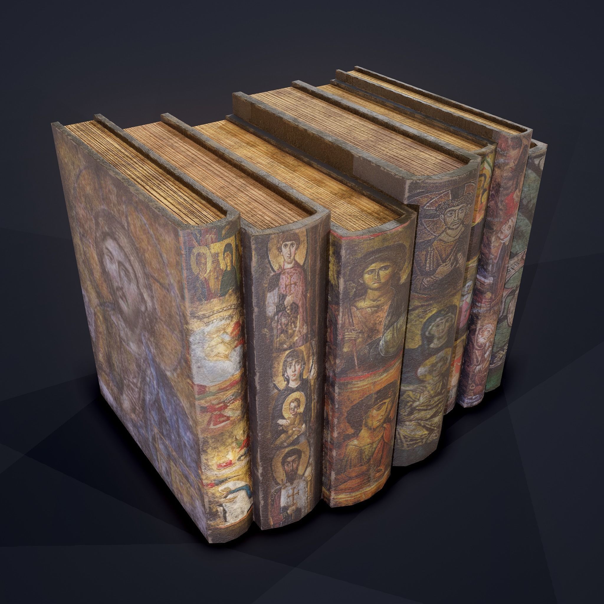 Medieval Books Row 2 Design 2  Low-poly 3D model_3