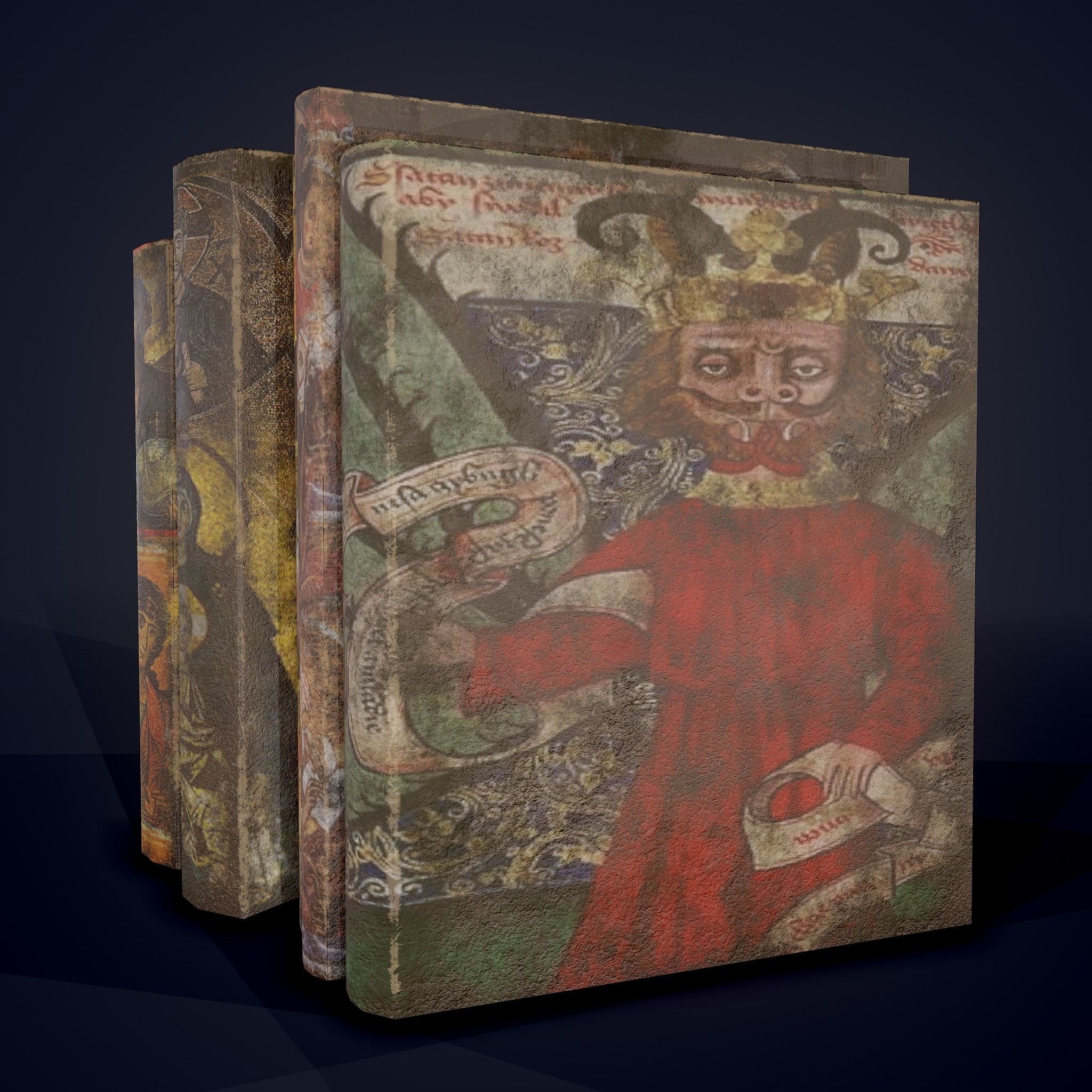 Medieval Books Row 2 Design 2  Low-poly 3D model_8