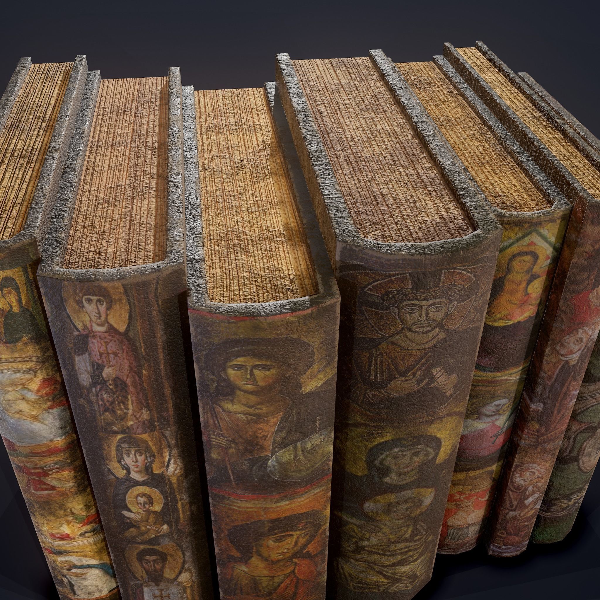 Medieval Books Row 2 Design 2  Low-poly 3D model_24