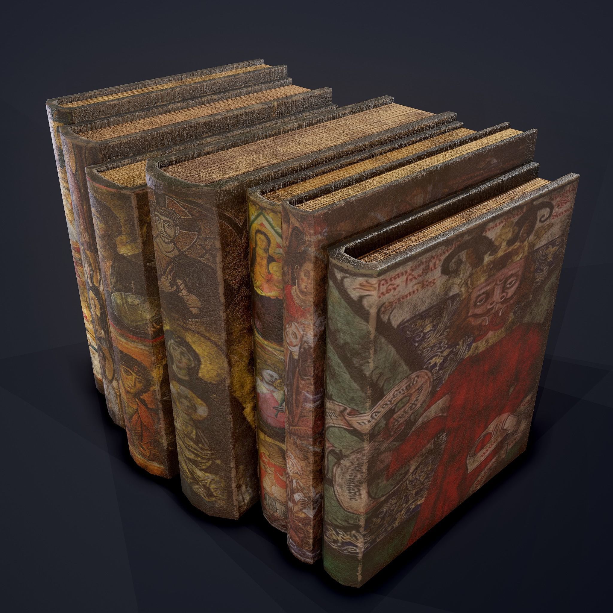 Medieval Books Row 2 Design 2  Low-poly 3D model_9