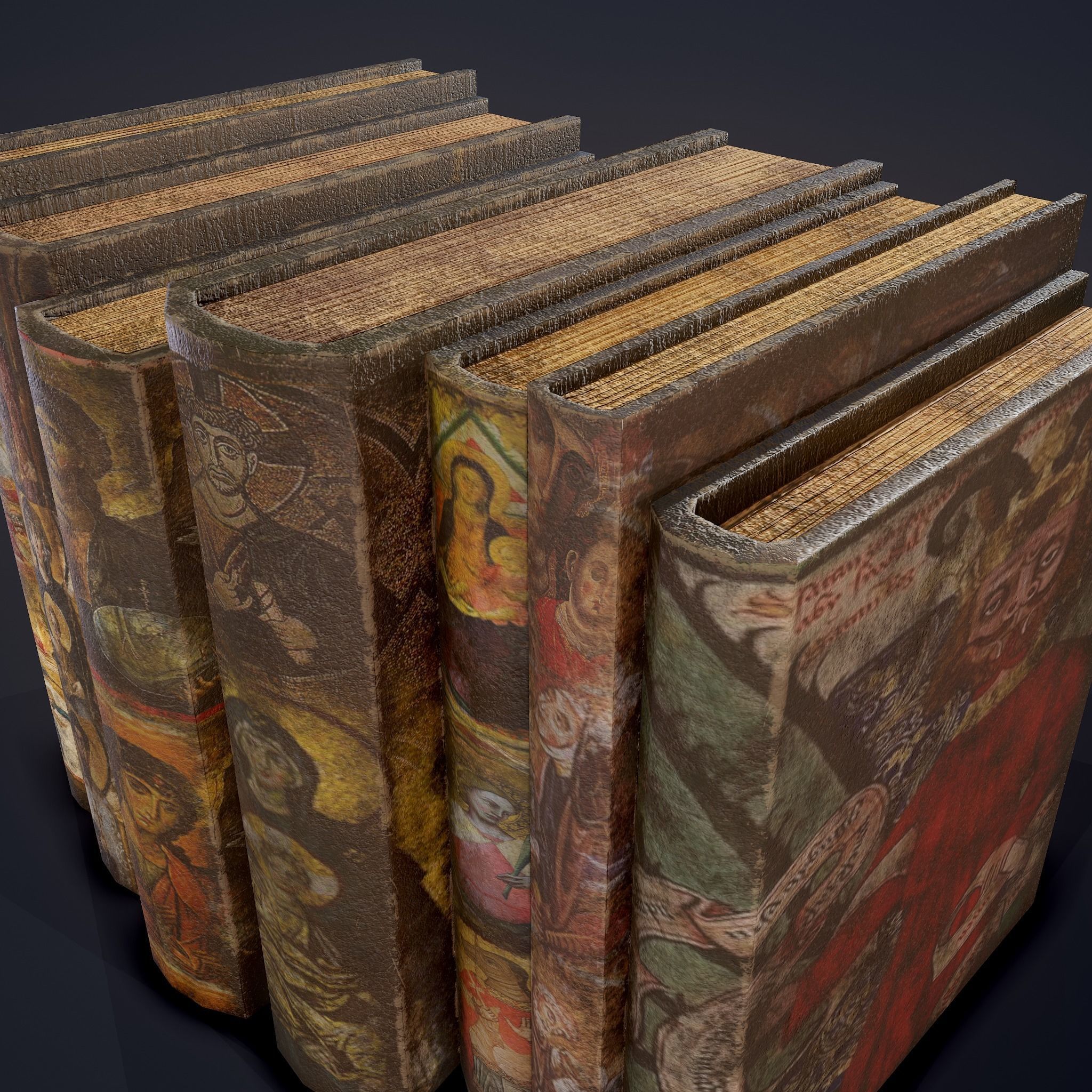 Medieval Books Row 2 Design 2  Low-poly 3D model_22