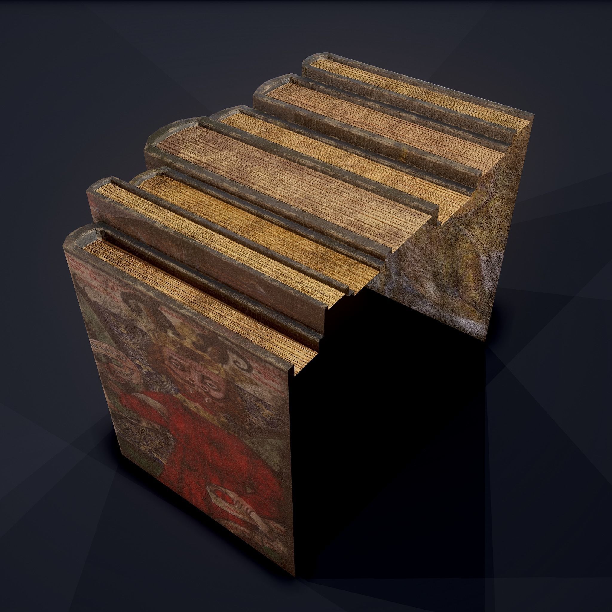 Medieval Books Row 2 Design 2  Low-poly 3D model_13