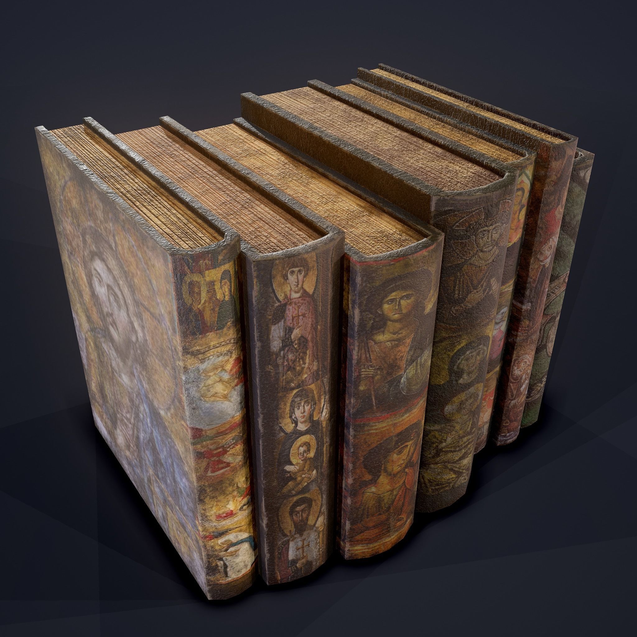 Medieval Books Row 2 Design 2  Low-poly 3D model_17