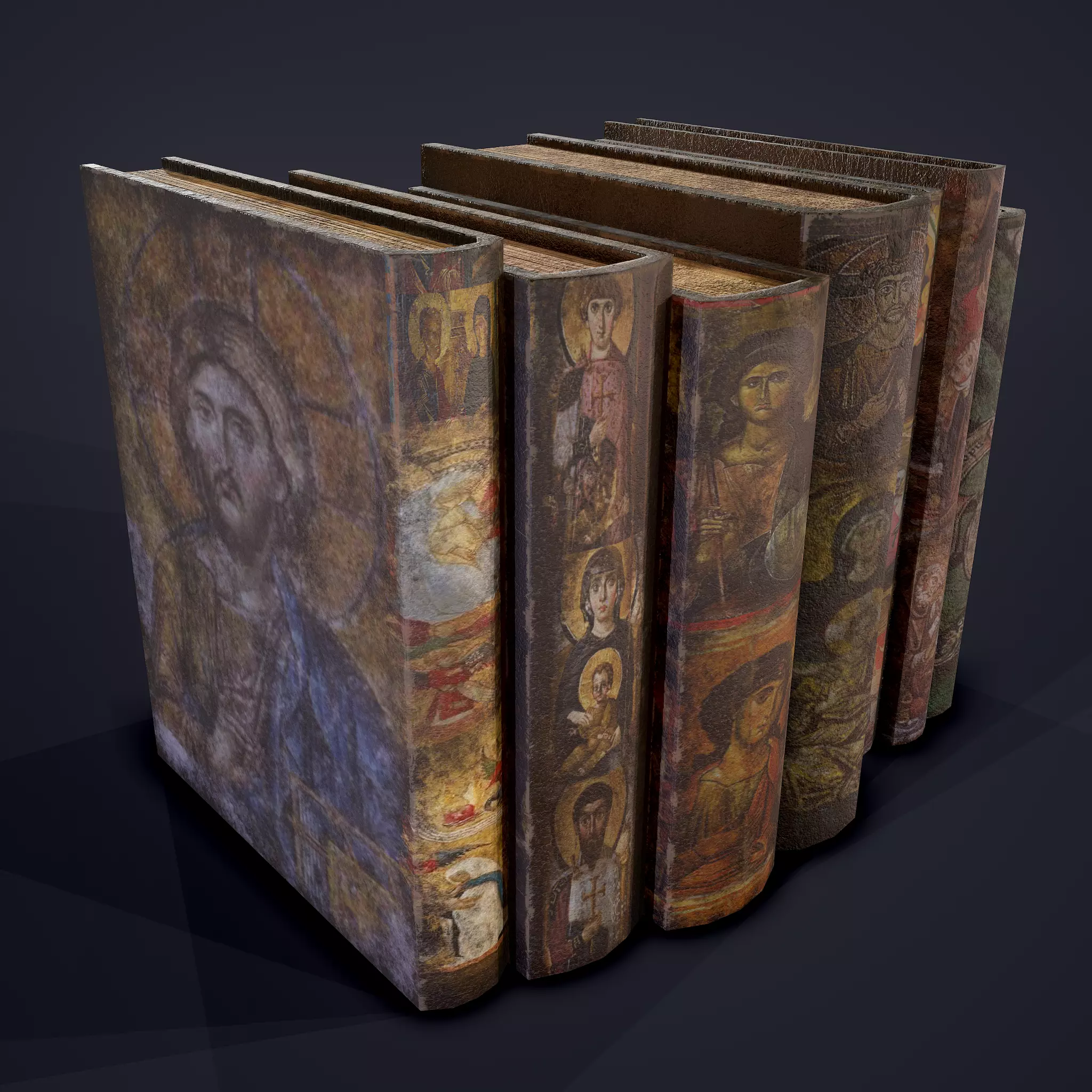 Medieval Books Row 2 Design 2  Low-poly 3D model_0