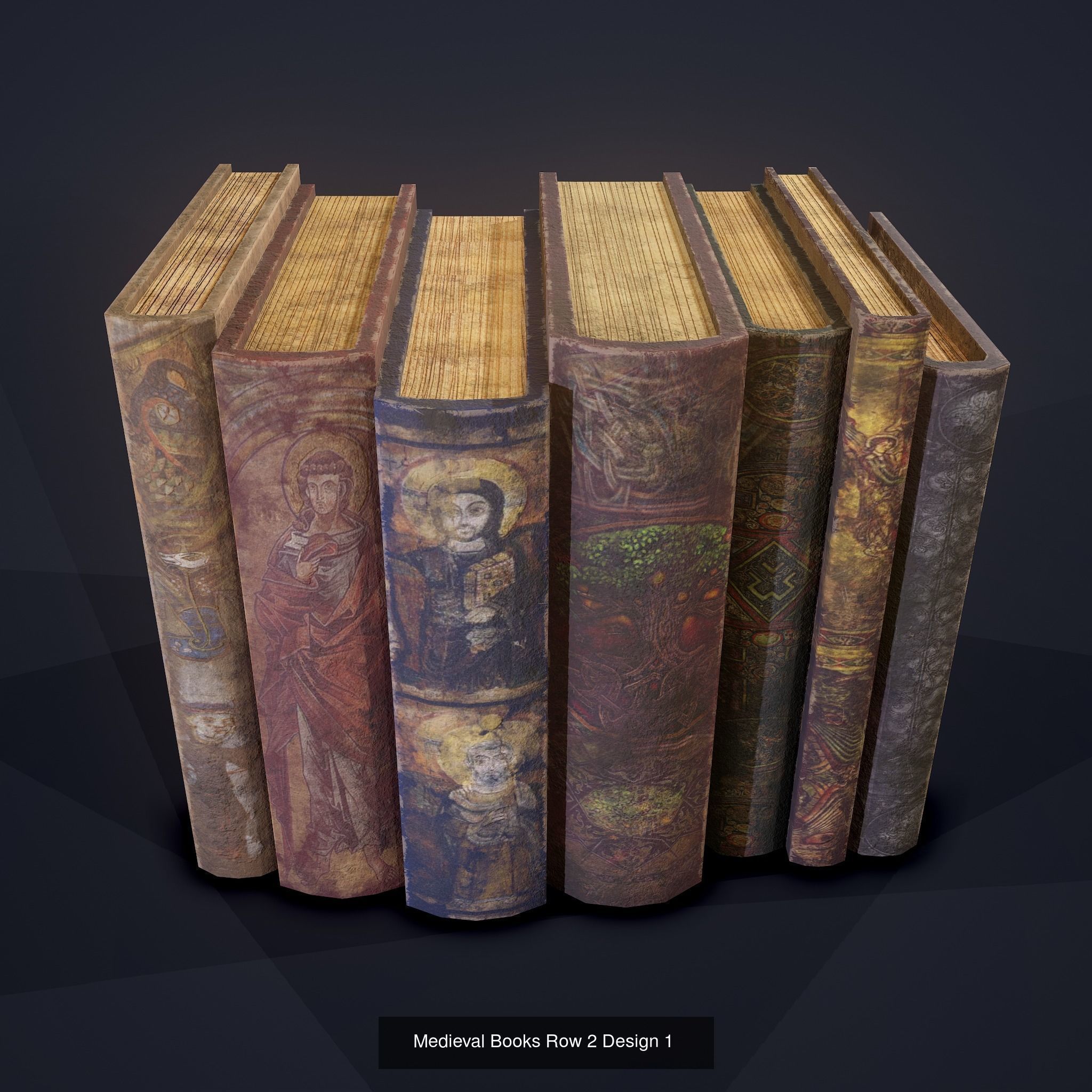 Medieval Books Row 2 Designs 1 and 2  3D Model Collection_12