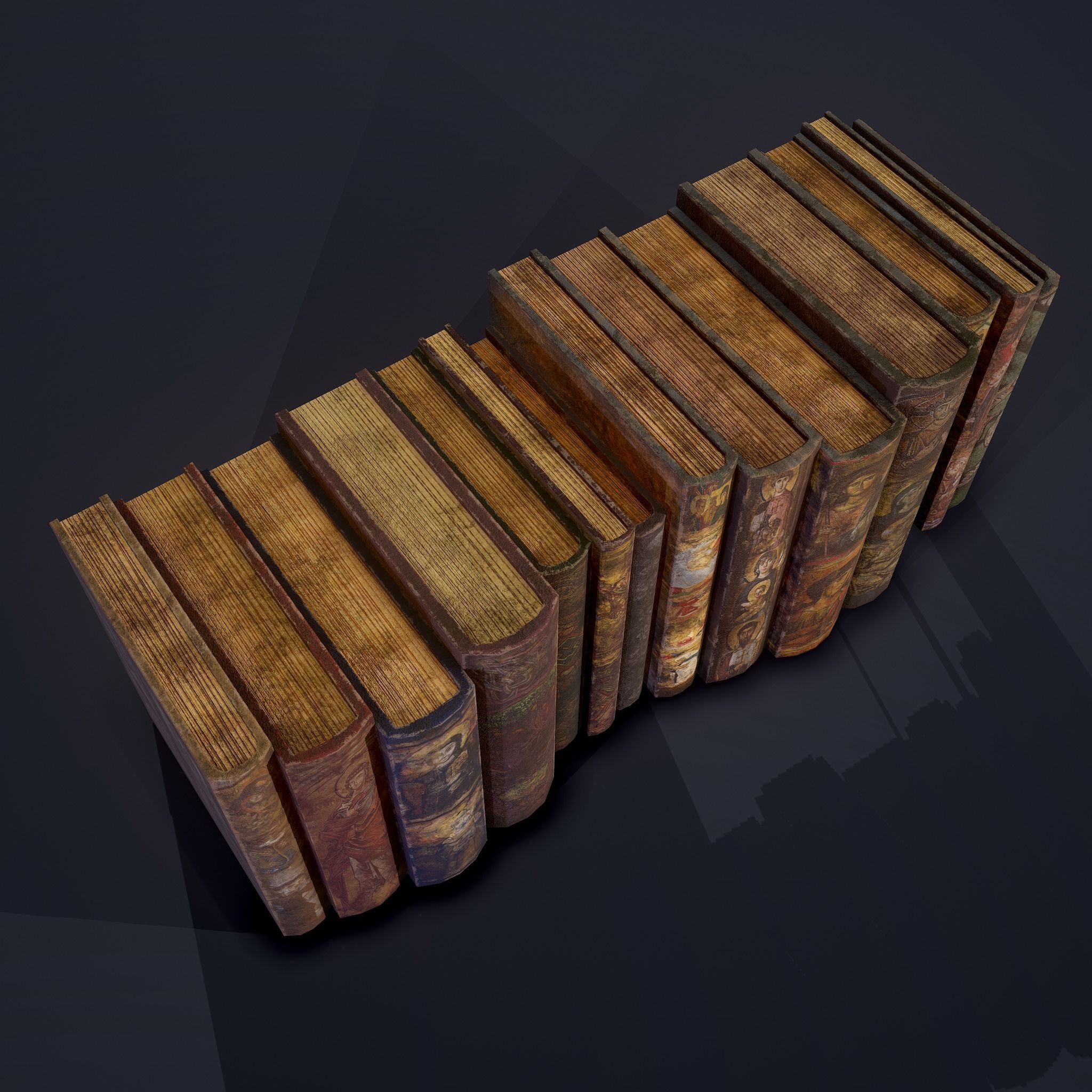 Medieval Books Row 2 Designs 1 and 2  3D Model Collection_6