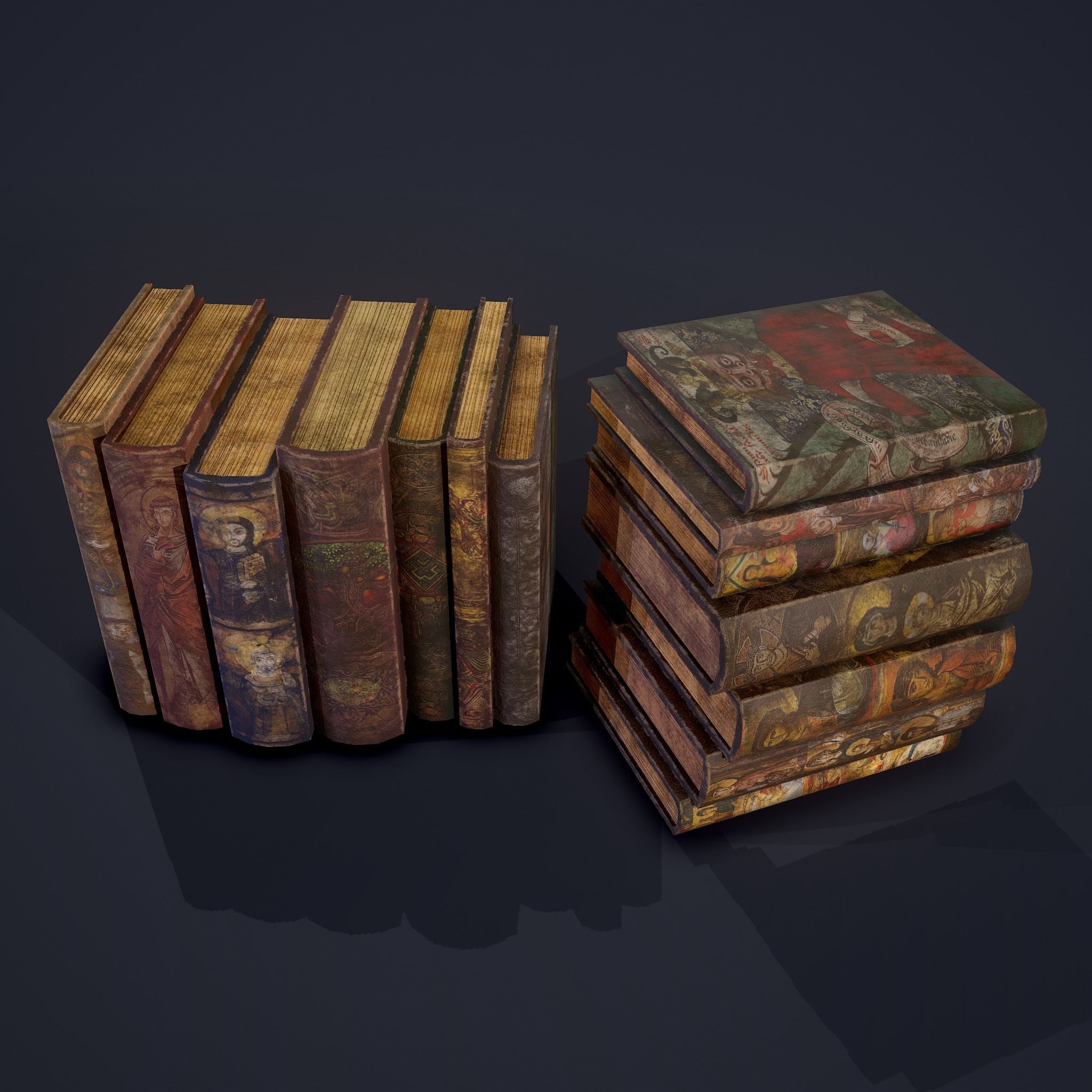 Medieval Books Row 2 Designs 1 and 2  3D Model Collection_9