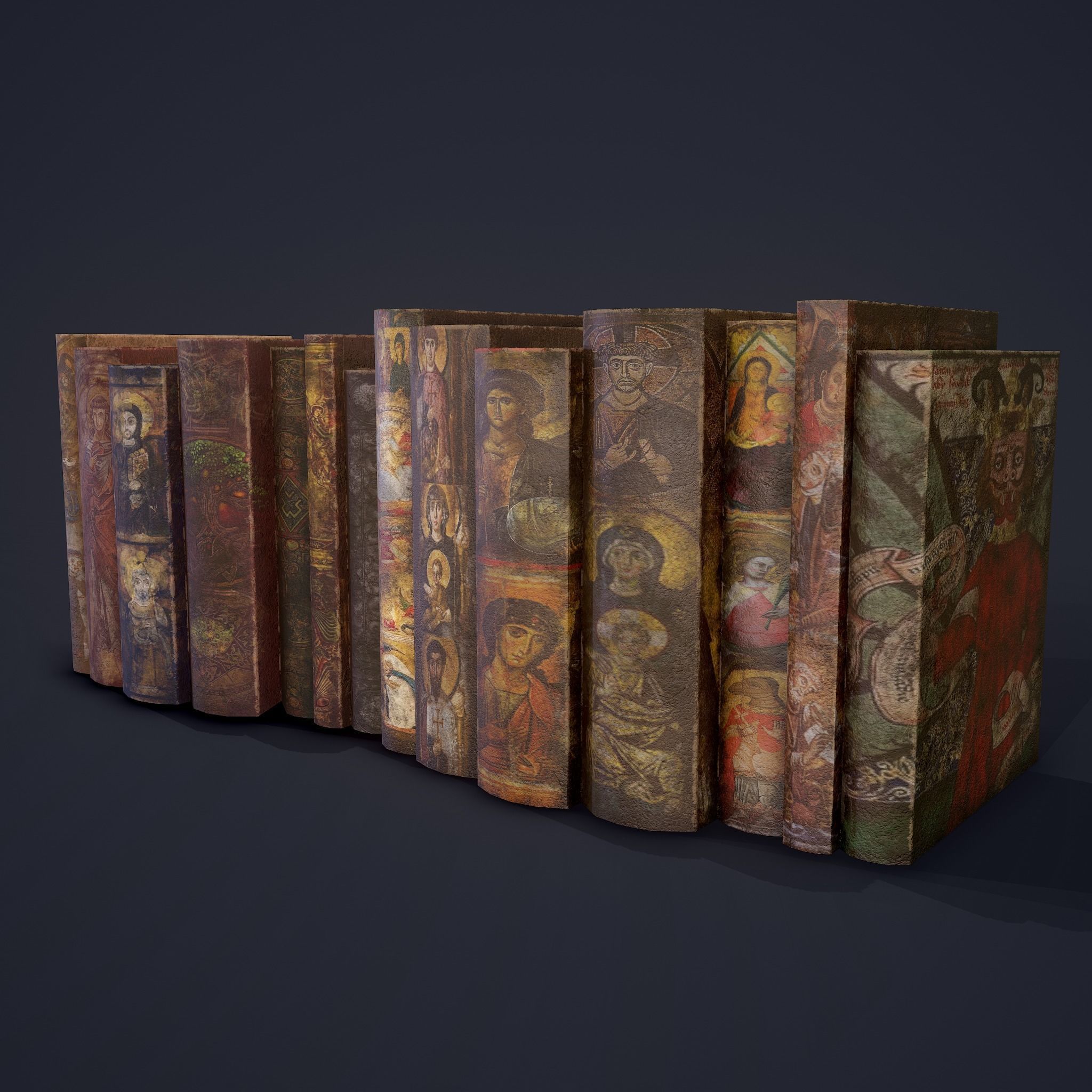 Medieval Books Row 2 Designs 1 and 2  3D Model Collection_4