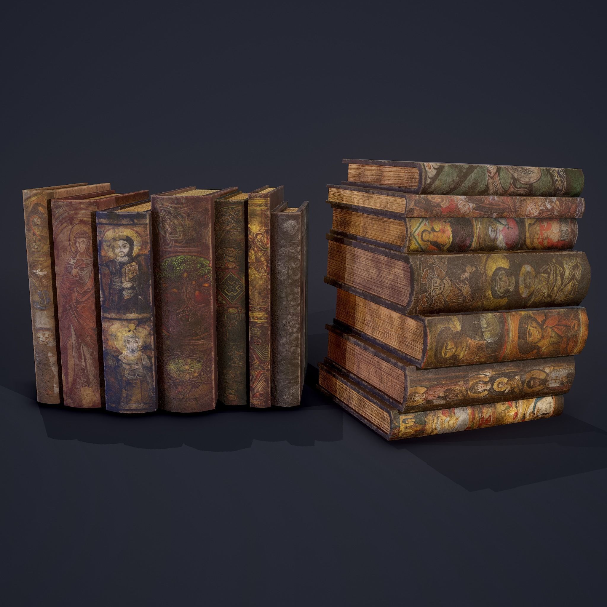 Medieval Books Row 2 Designs 1 and 2  3D Model Collection_10