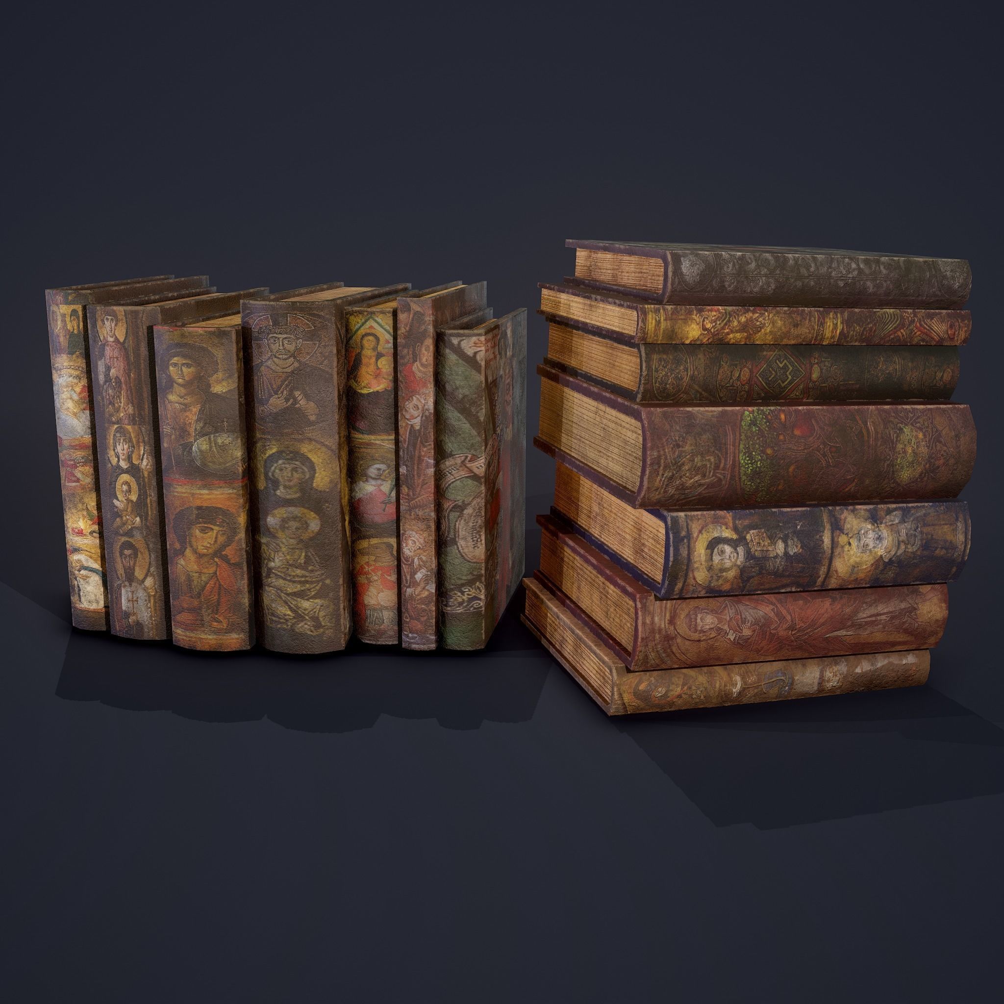 Medieval Books Row 2 Designs 1 and 2  3D Model Collection_8