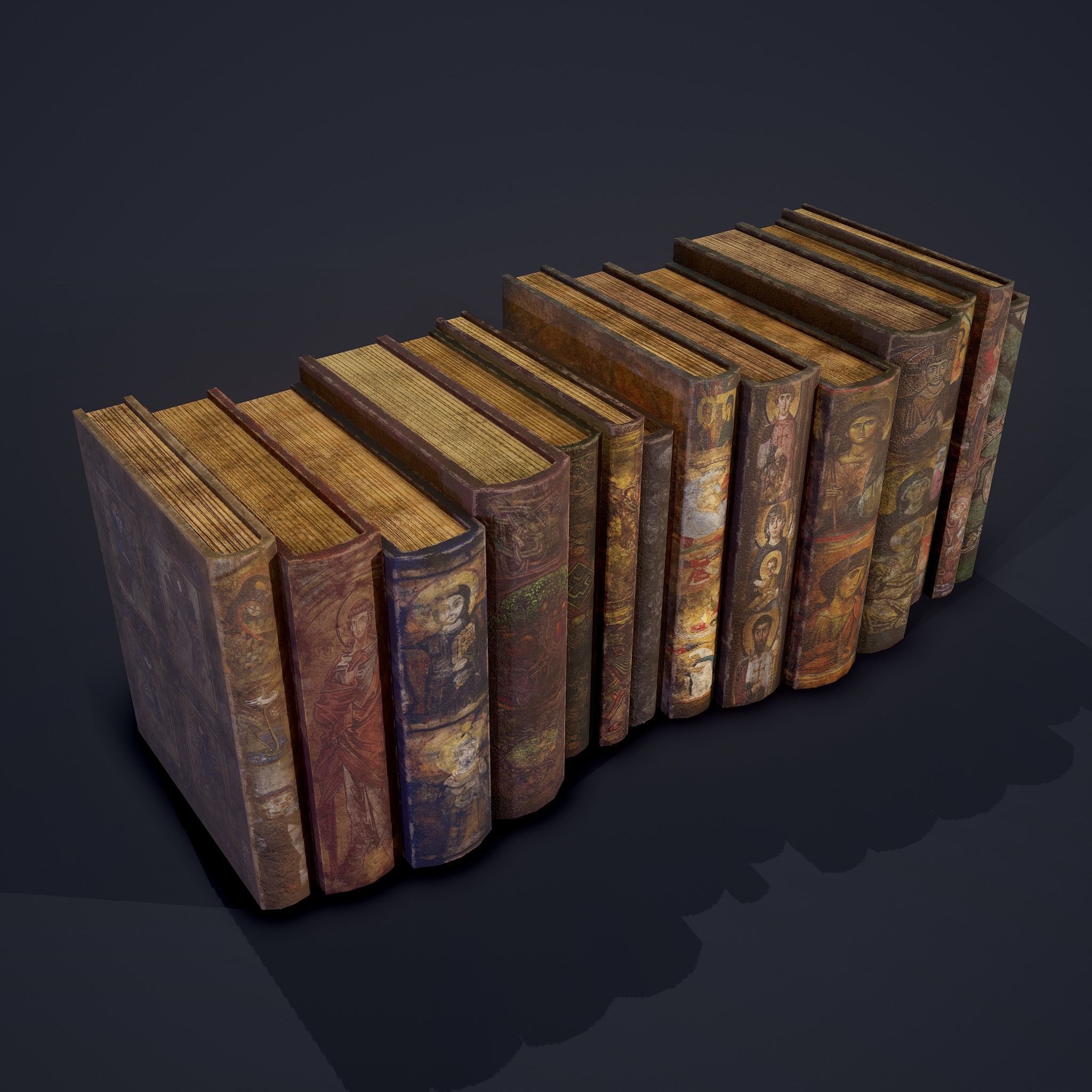 Medieval Books Row 2 Designs 1 and 2  3D Model Collection_5